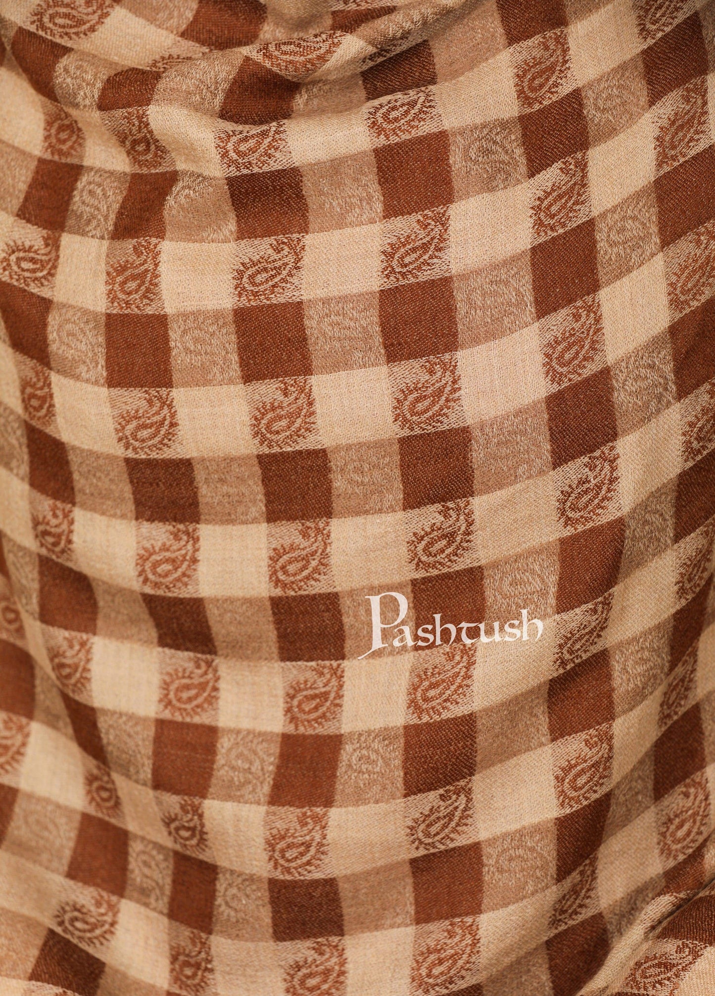 Pashtush India 70x200 Pashtush Womens Luxury Wool Check Scarf, Reversible, Extra-Fine, Mocha Brown
