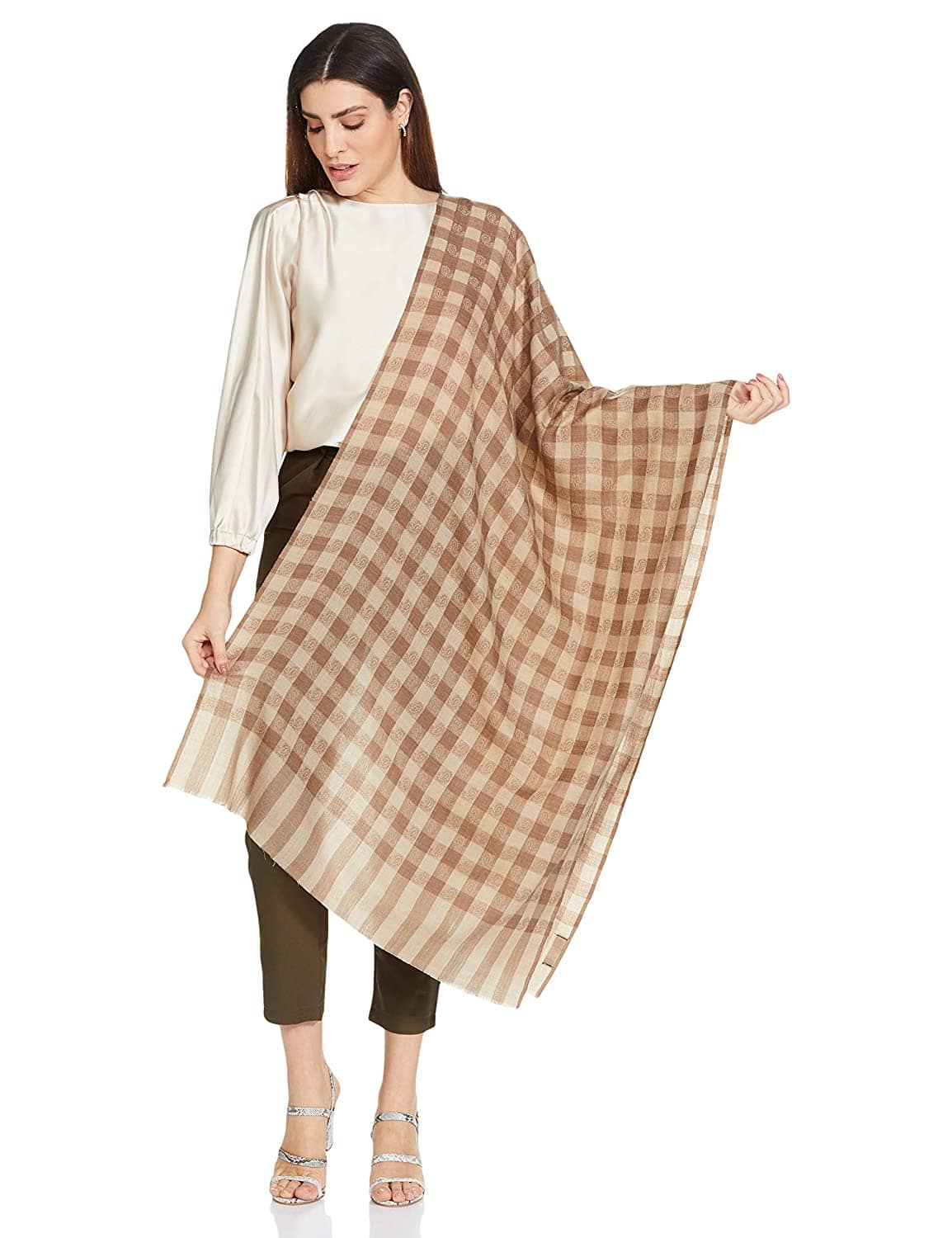 Pashtush India 70x200 Pashtush Womens Luxury Wool Check Scarf, Soft Wool Reversible Scarf Stole, Extra-Fine