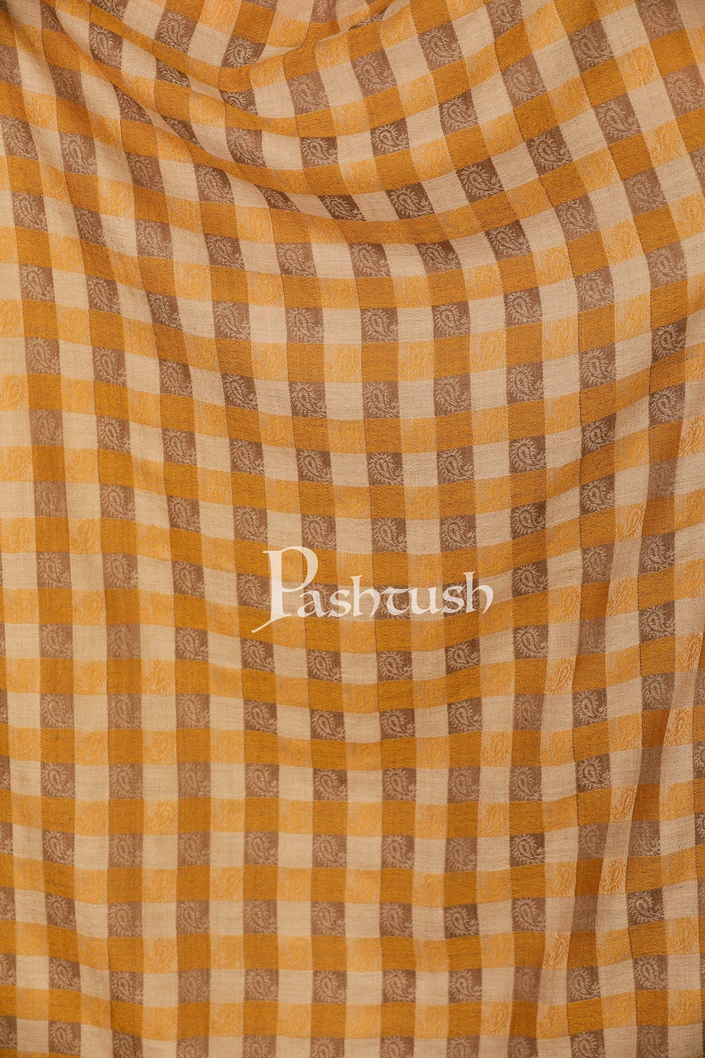 Pashtush India Stole Pashtush Womens Luxury Wool Checkered Scarf,  Reversible, Extra-Fine, Tuscan Sun