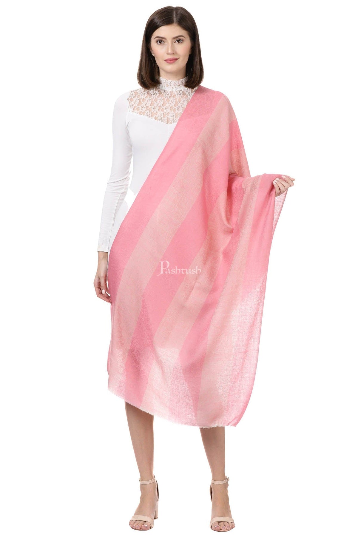 Pashtush India Womens Stoles and Scarves Scarf Pashtush Womens Luxury Wool Scarf, Fine Wool Stole, Carnation
