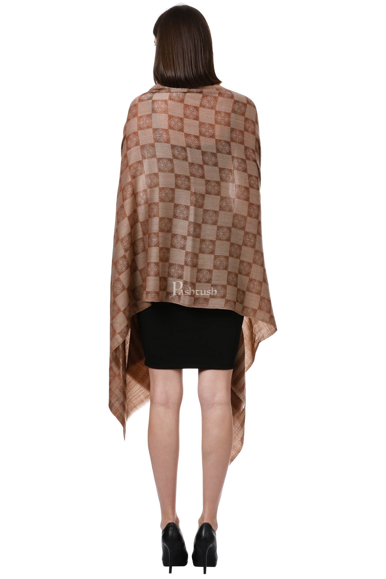 Pashtush India Womens Stoles and Scarves Scarf Pashtush Womens Luxury Wool Scarf, Fine Wool Stole, Coffee