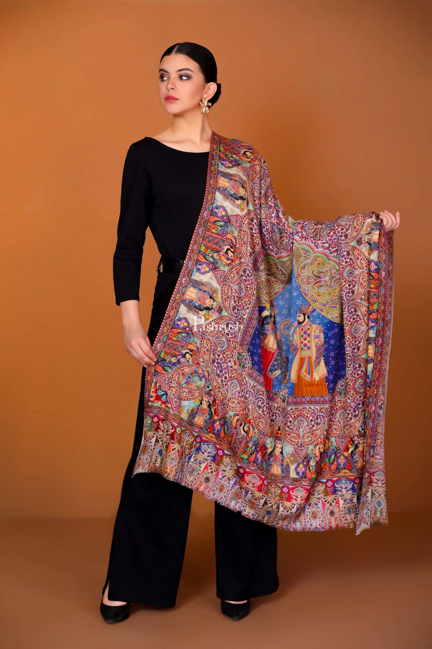Pashtush India 100x200 Pashtush Womens Moon Shawl (chand-dar), Rashke Qamar (envy of the moon), Love Story Shawl. (Woolmark Certified)