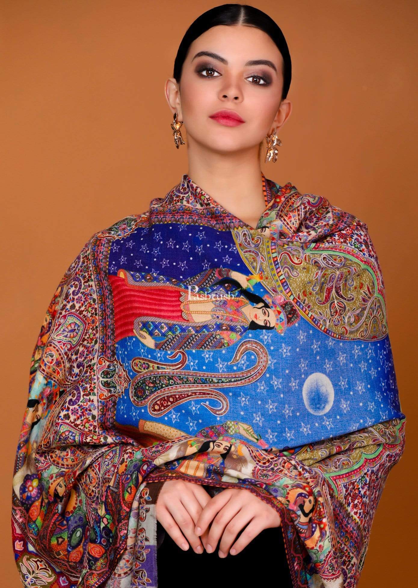 Pashtush India 100x200 Pashtush Womens Moon Shawl (chand-dar), Rashke Qamar (envy of the moon), Love Story Shawl. (Woolmark Certified)
