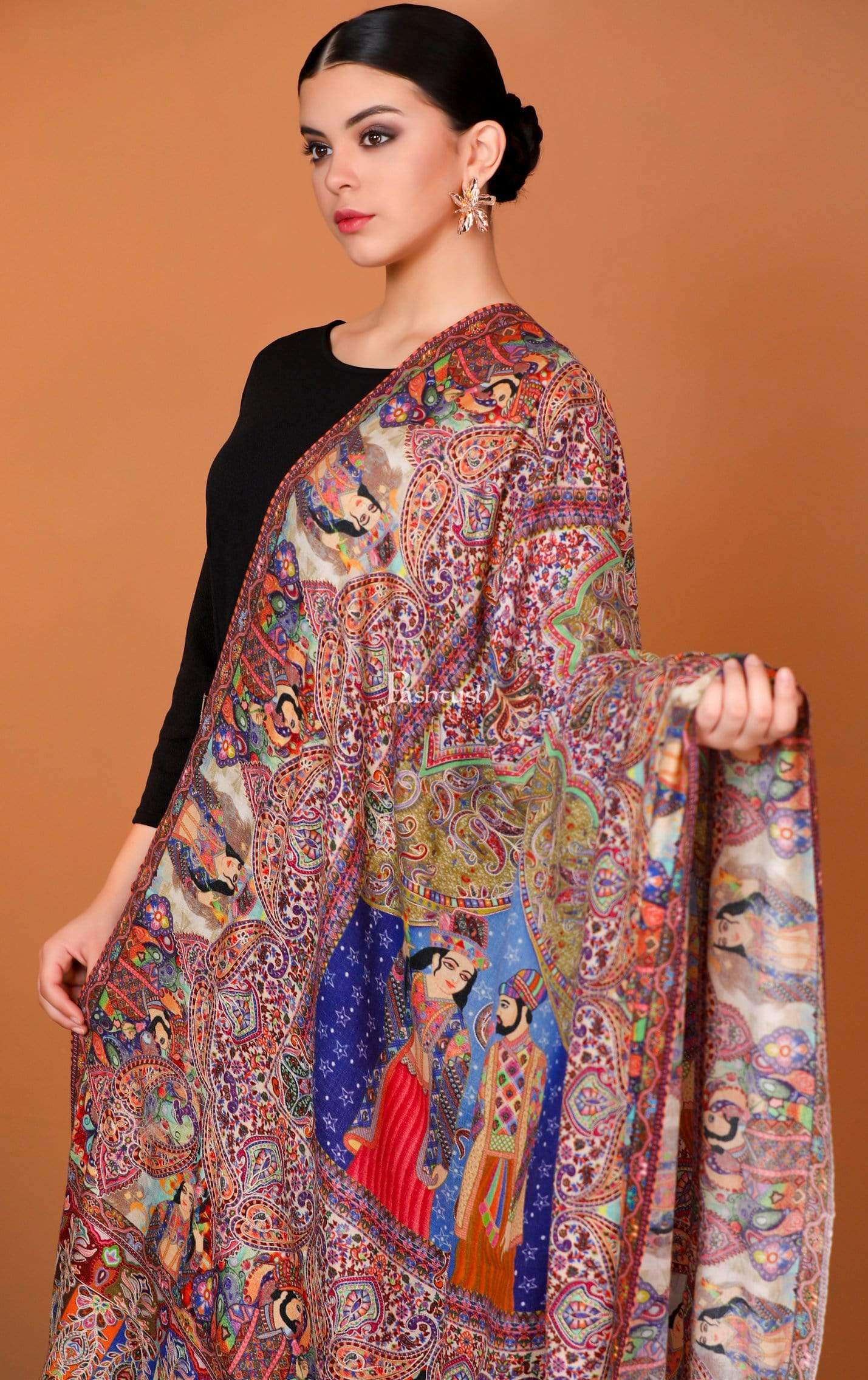 Pashtush India 100x200 Pashtush Womens Moon Shawl (chand-dar), Rashke Qamar (envy of the moon), Love Story Shawl. (Woolmark Certified)