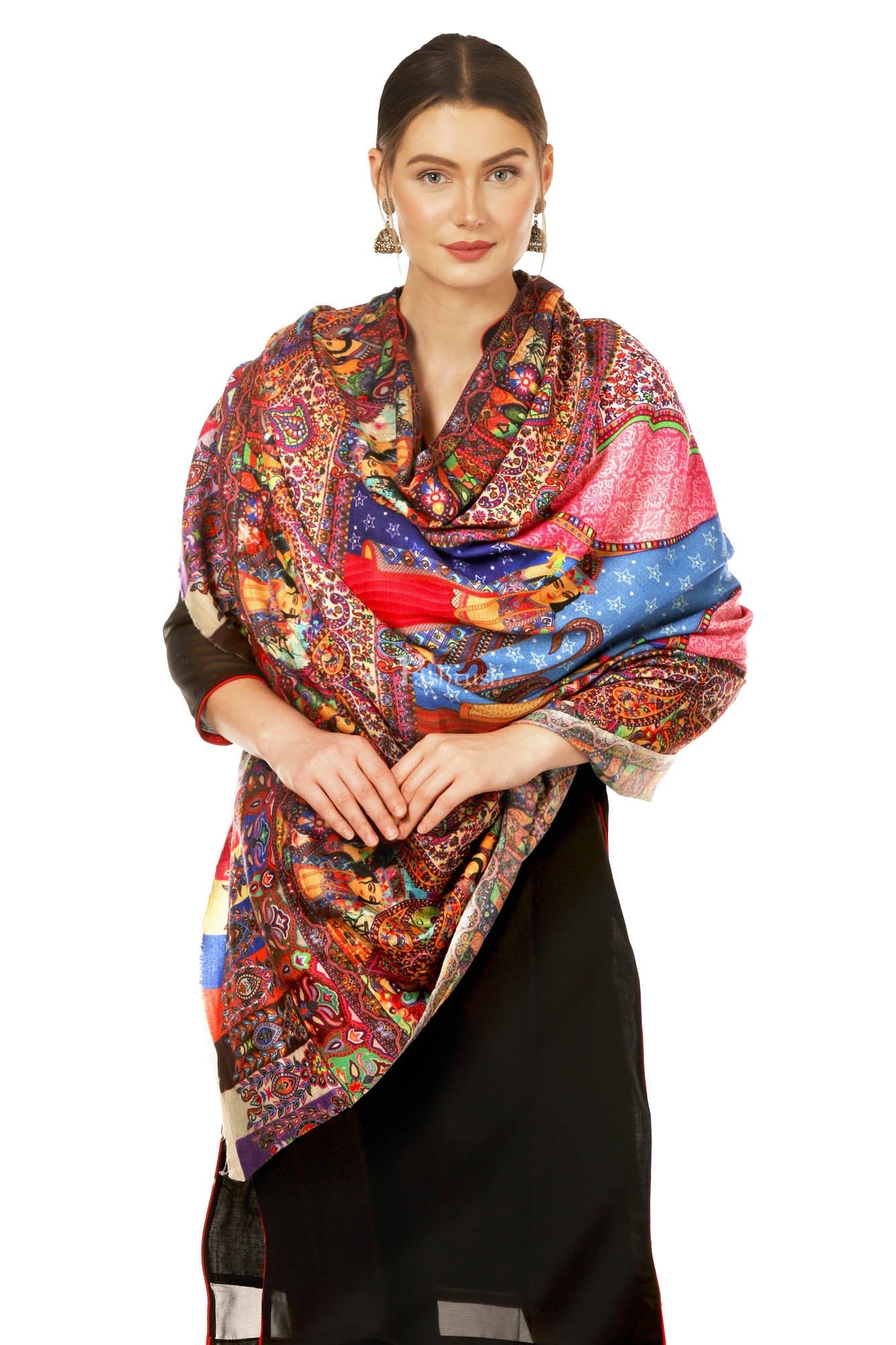 Pashtush India Womens Shawls Pashtush Womens Moon Shawl (Chand-Dar), Rashke Qamar (Envy Of The Moon), Love Story Shawl. (Woolmark Certified)