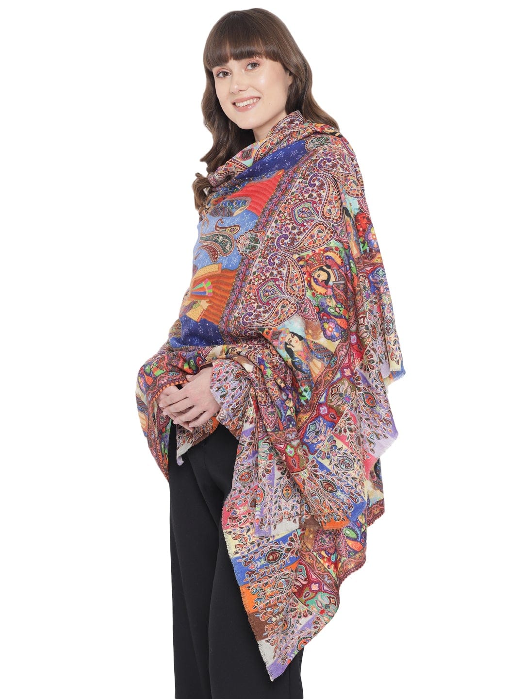Pashtush India Womens Shawls Pashtush Womens Moon Shawl (Chand-Dar), Rashke Qamar (Envy Of The Moon), Love Story Shawl. (Woolmark Certified)