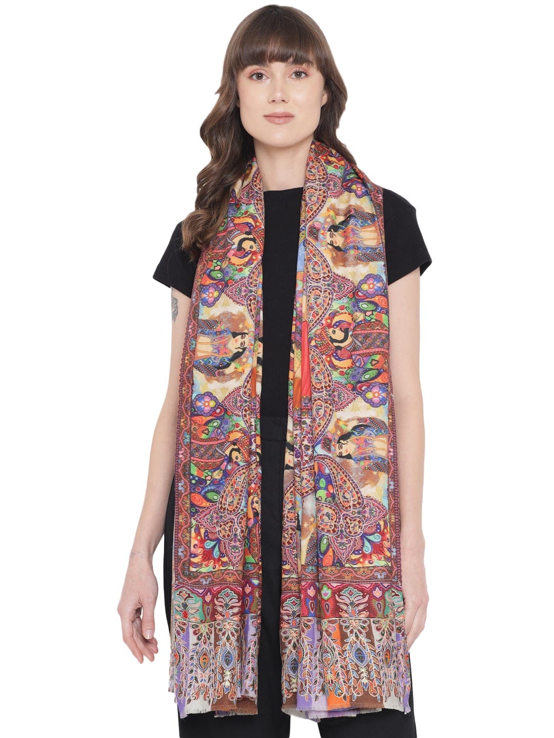 Pashtush India Womens Shawls Pashtush Womens Moon Shawl (Chand-Dar), Rashke Qamar (Envy Of The Moon), Love Story Shawl. (Woolmark Certified)