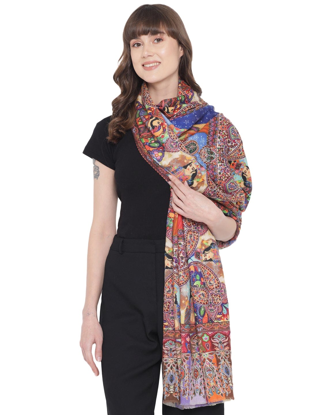 Pashtush India Womens Shawls Pashtush Womens Moon Shawl (Chand-Dar), Rashke Qamar (Envy Of The Moon), Love Story Shawl. (Woolmark Certified)