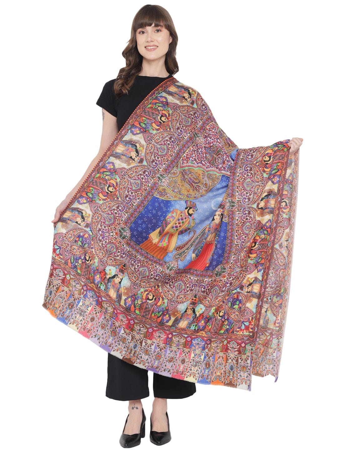 Pashtush India Womens Shawls Pashtush Womens Moon Shawl (Chand-Dar), Rashke Qamar (Envy Of The Moon), Love Story Shawl. (Woolmark Certified)