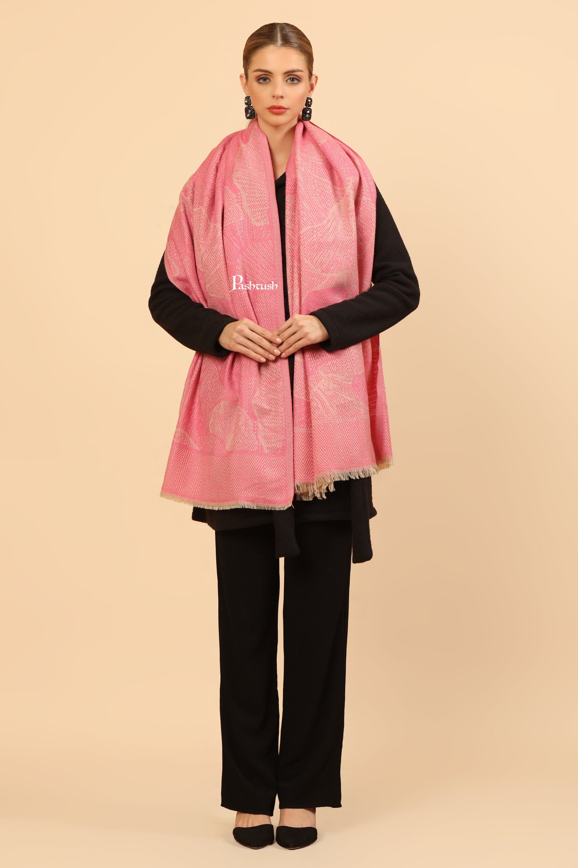 Pashtush India Womens Stoles Pashtush Womens Muffler, Soft and Warm, Stole, Organic Weave Design, Pink