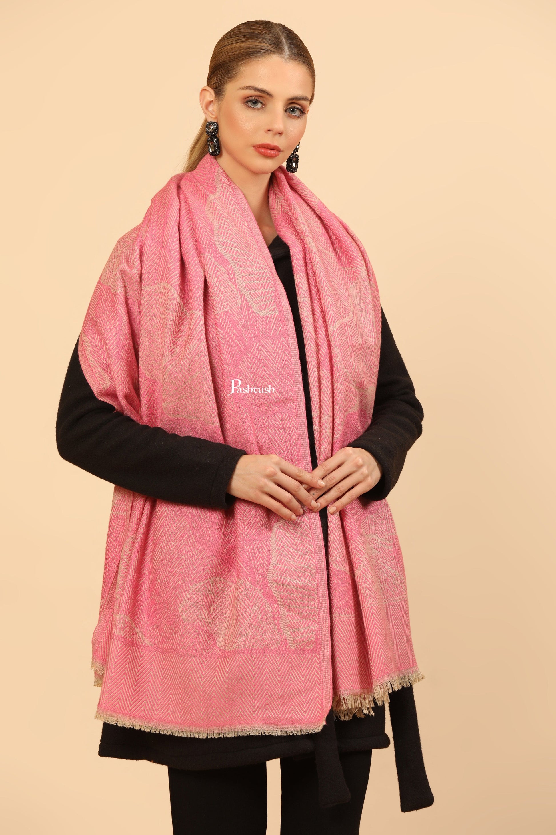 Pashtush India Womens Stoles Pashtush Womens Muffler, Soft and Warm, Stole, Organic Weave Design, Pink