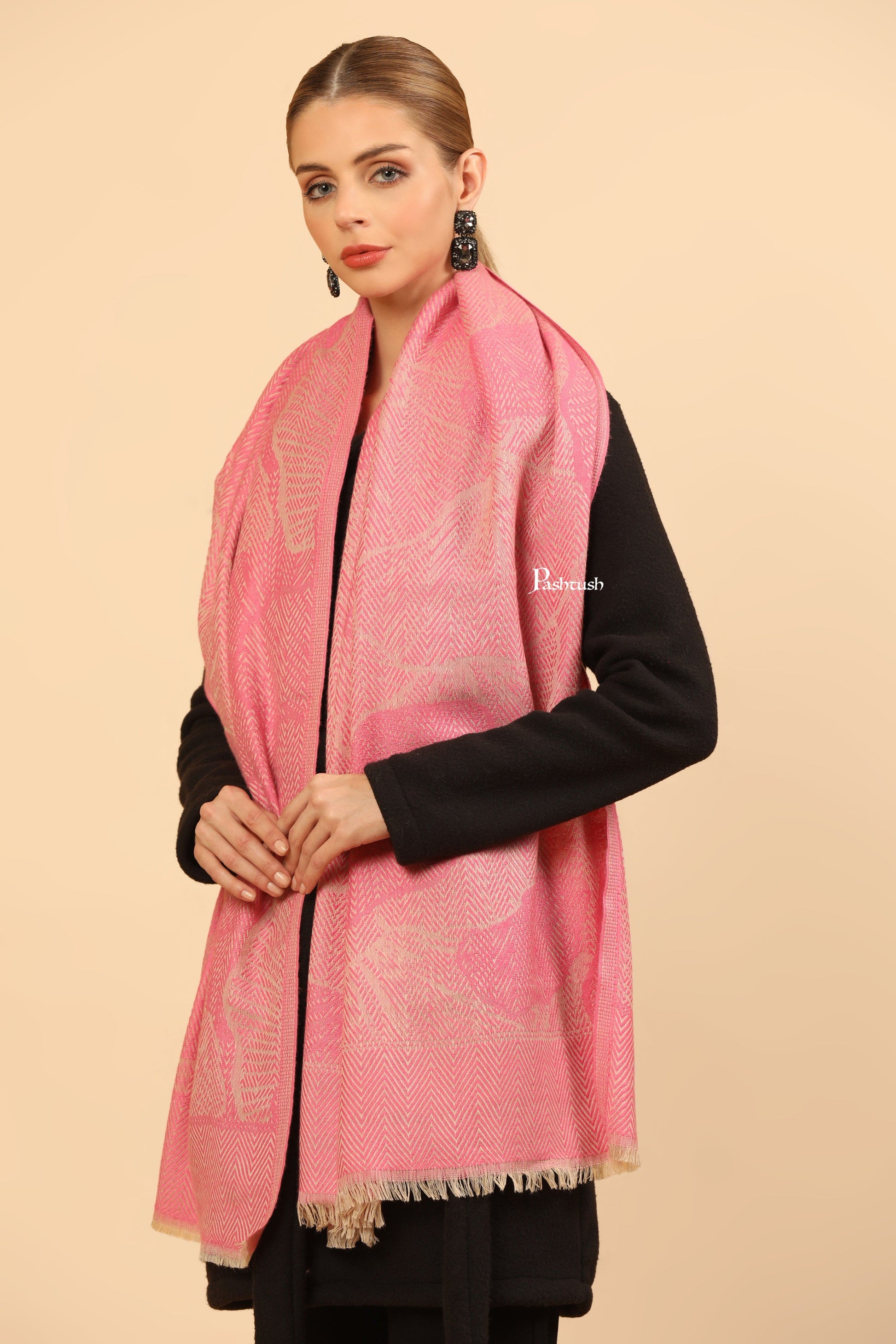 Pashtush India Womens Stoles Pashtush Womens Muffler, Soft and Warm, Stole, Organic Weave Design, Pink