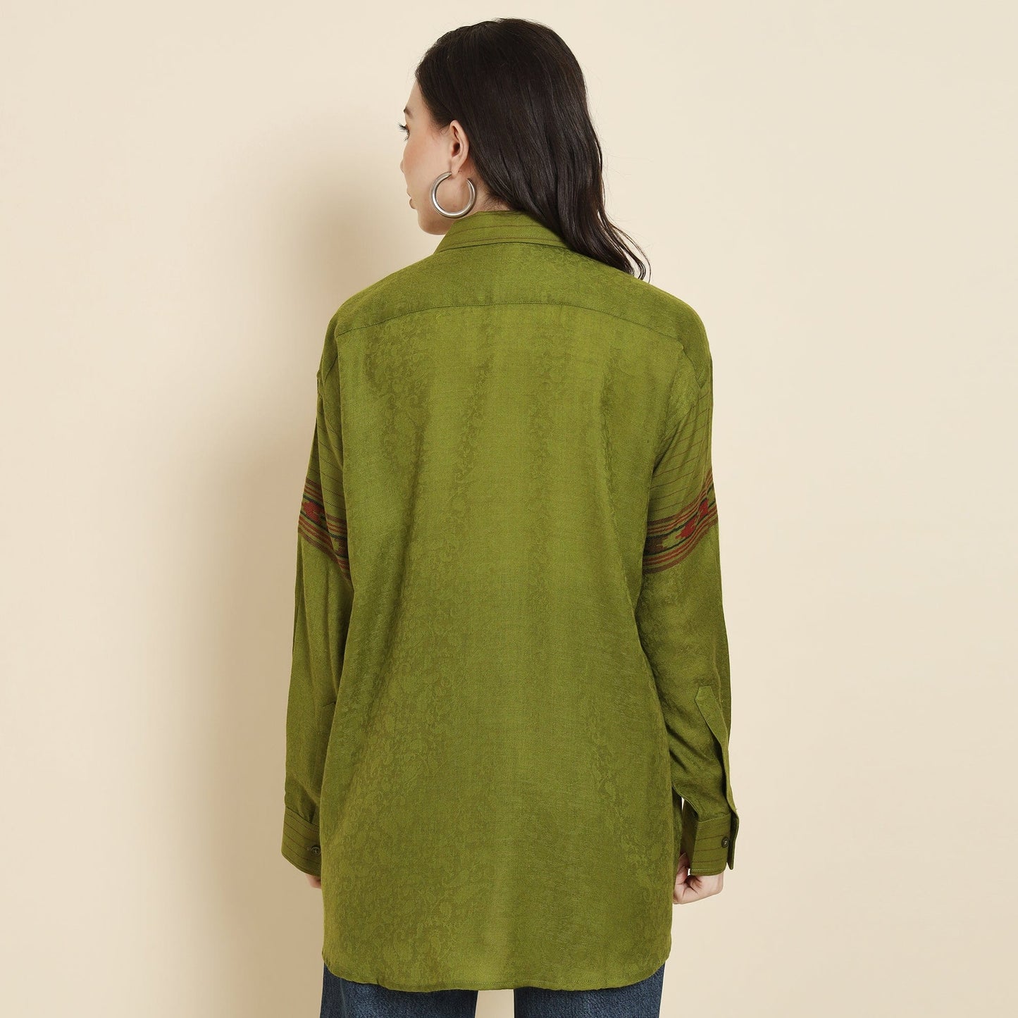 Pashtush India Womens Shirt Pashtush Womens Oversized Casual Woollen Shirt, Emerald Green
