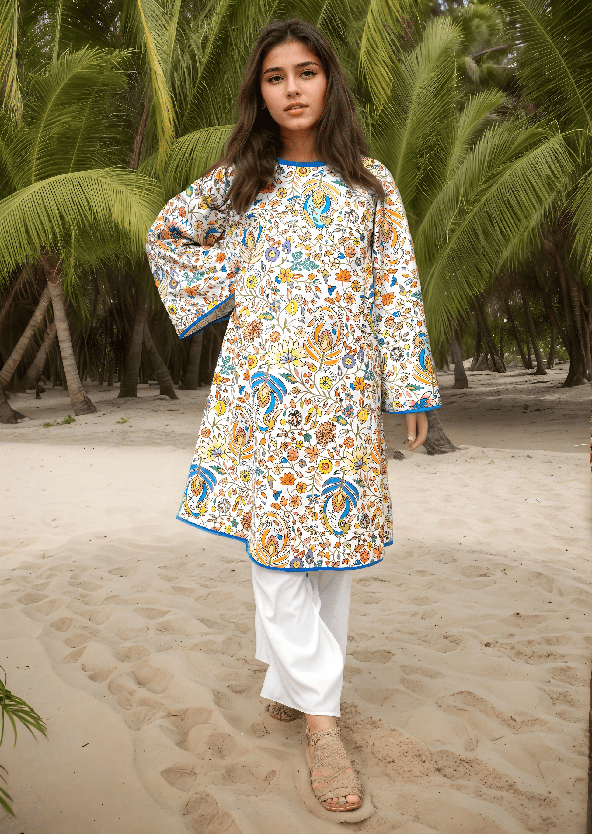 Pashtush India Womens Shirt Pashtush Womens Oversized Ruffled Shirt Dress, Chanting Paisleys