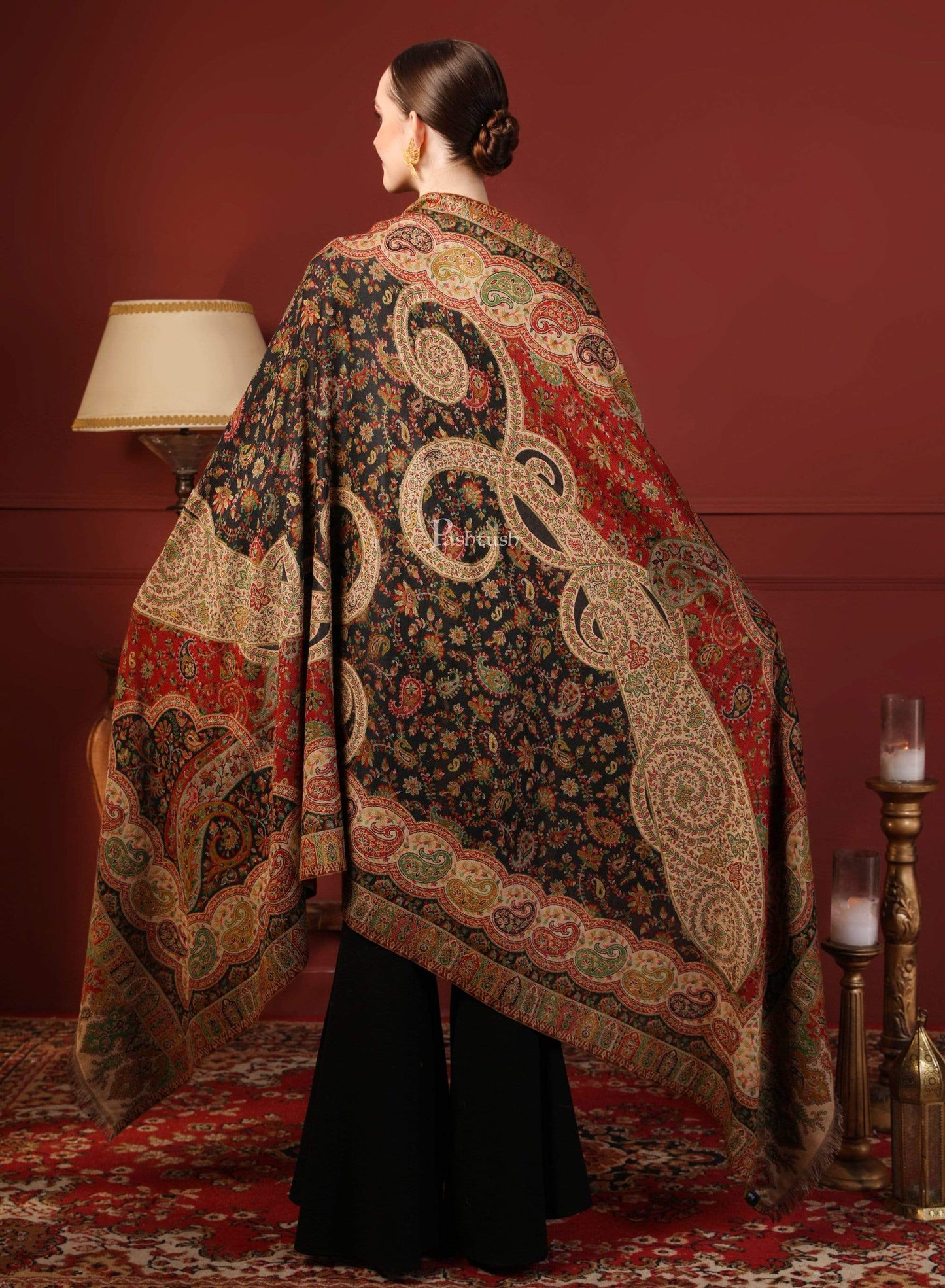 Pashtush India 100x200 Pashtush Womens Paisley Weave Kaani Shawl, Soft and Warm