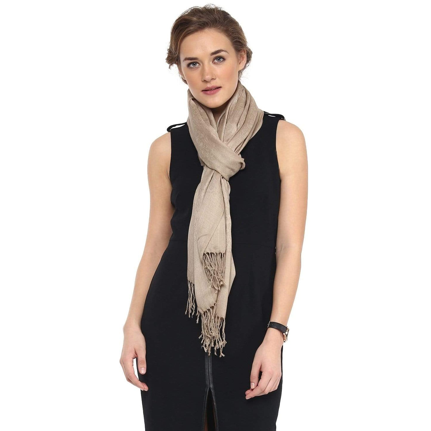 Pashtush India 70x200 Pashtush Womens Paisley Weave Scarf, Soft and Warm, Luxury Wool - Beige