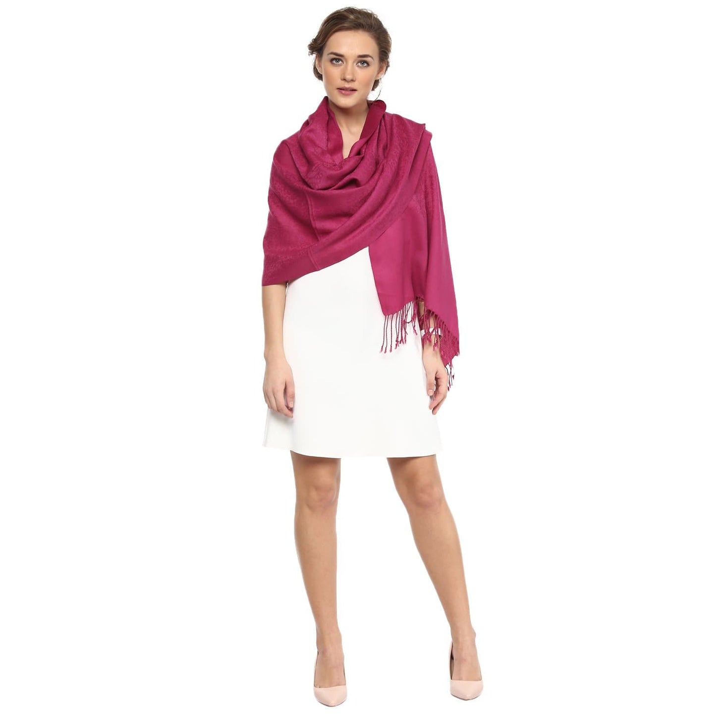 Pashtush Womens Paisley Weave Scarf, Soft And Warm, Luxury Wool - Crazy Pink