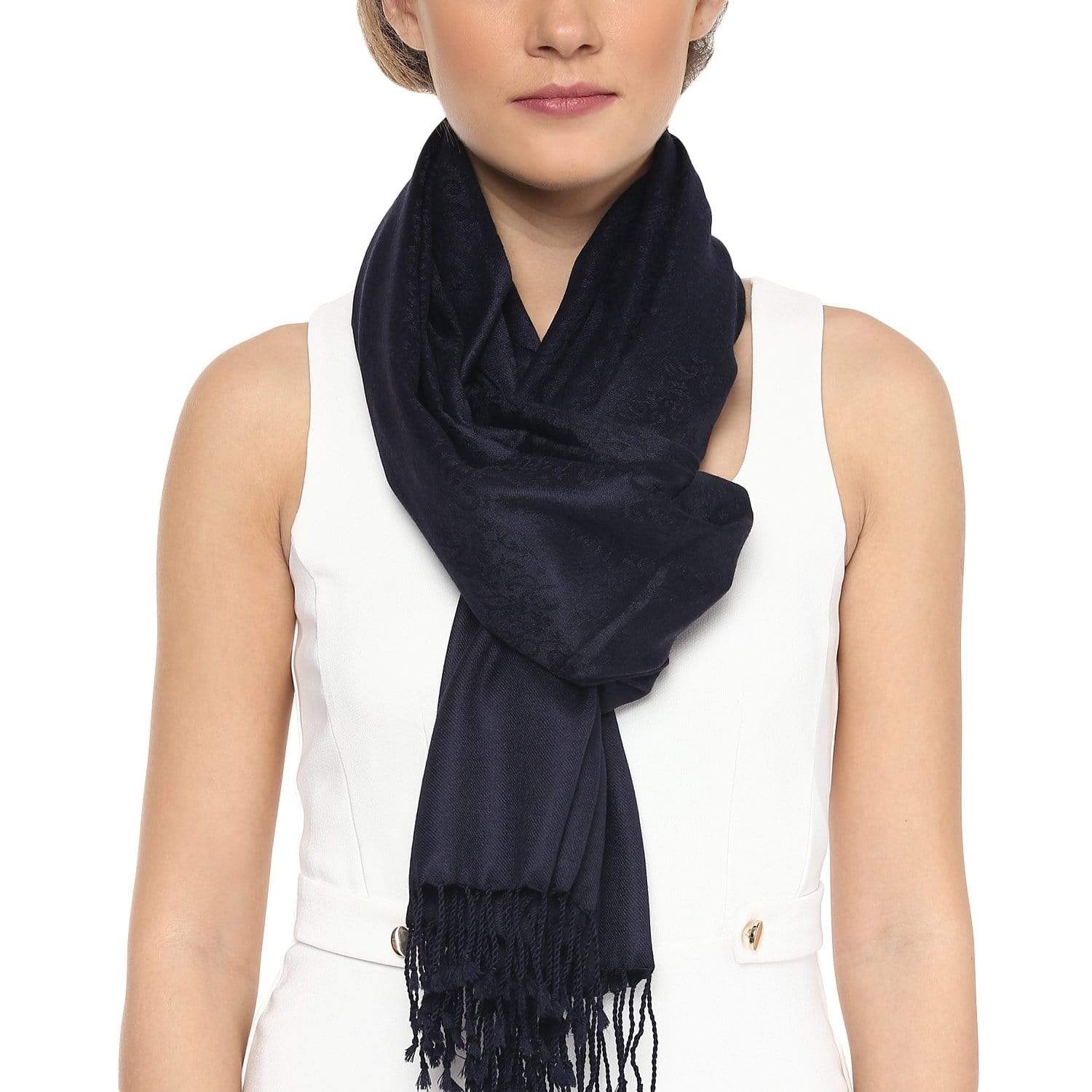 Pashtush India 70x200 Pashtush Womens Paisley Weave Scarf, Soft and Warm, Luxury Wool - Midnight Blue