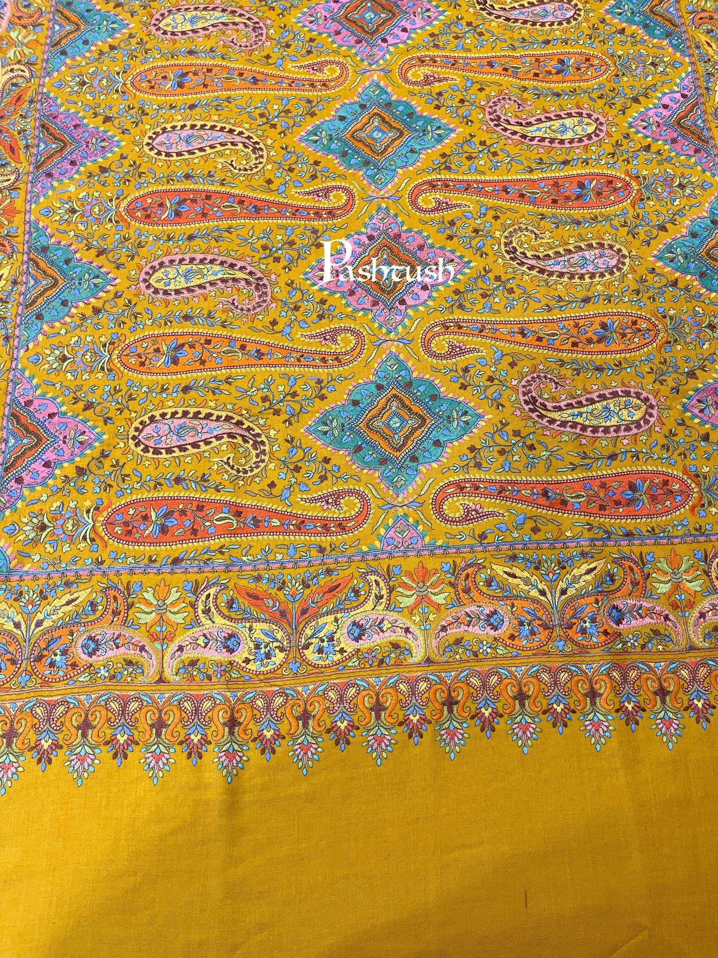 Pashtush India 100x200 Pashtush Womens Papier-mâché Embroidered Shawl, Fine Wool with Silky Embroidery