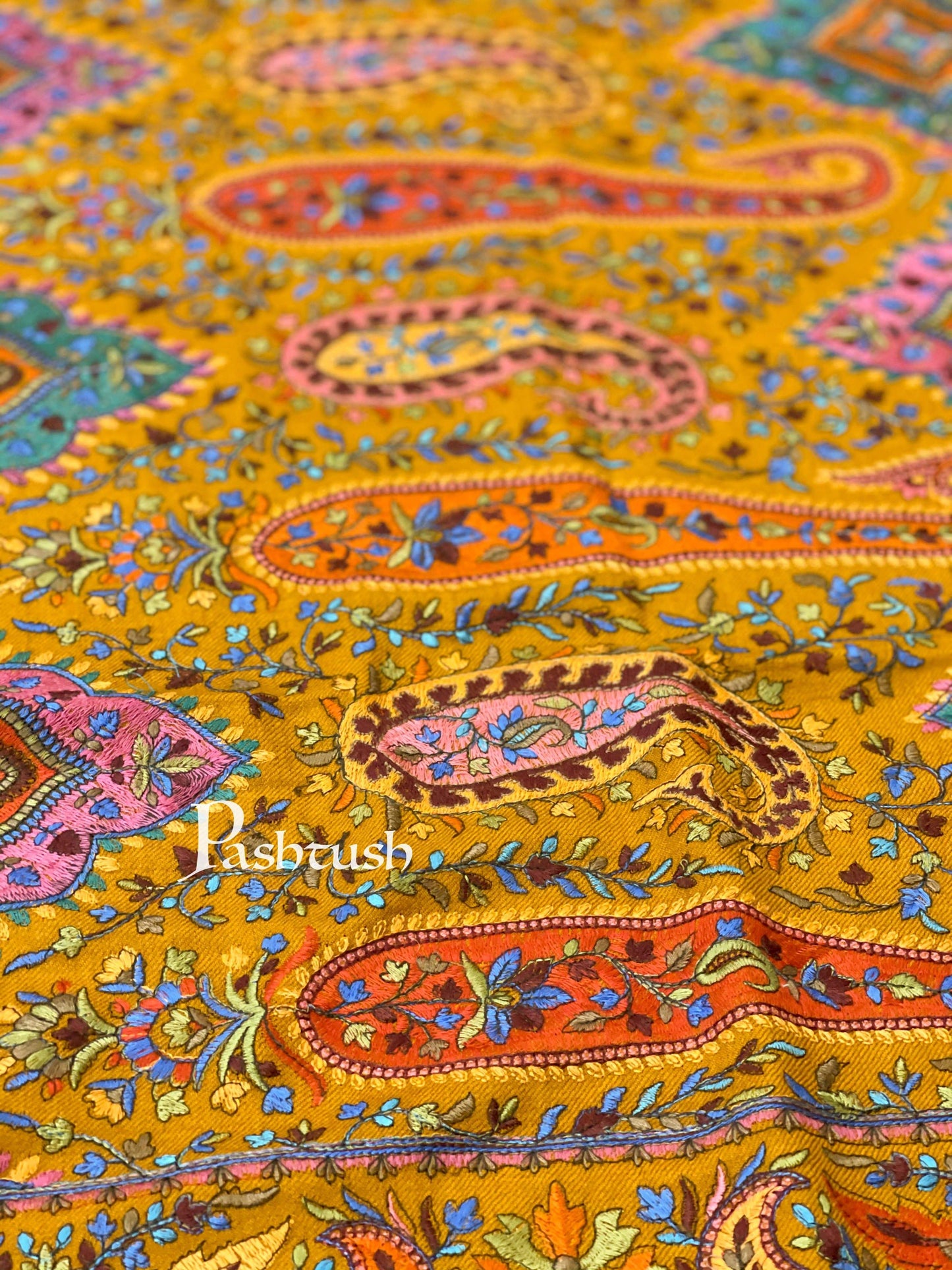 Pashtush India 100x200 Pashtush Womens Papier-mâché Embroidered Shawl, Fine Wool with Silky Embroidery