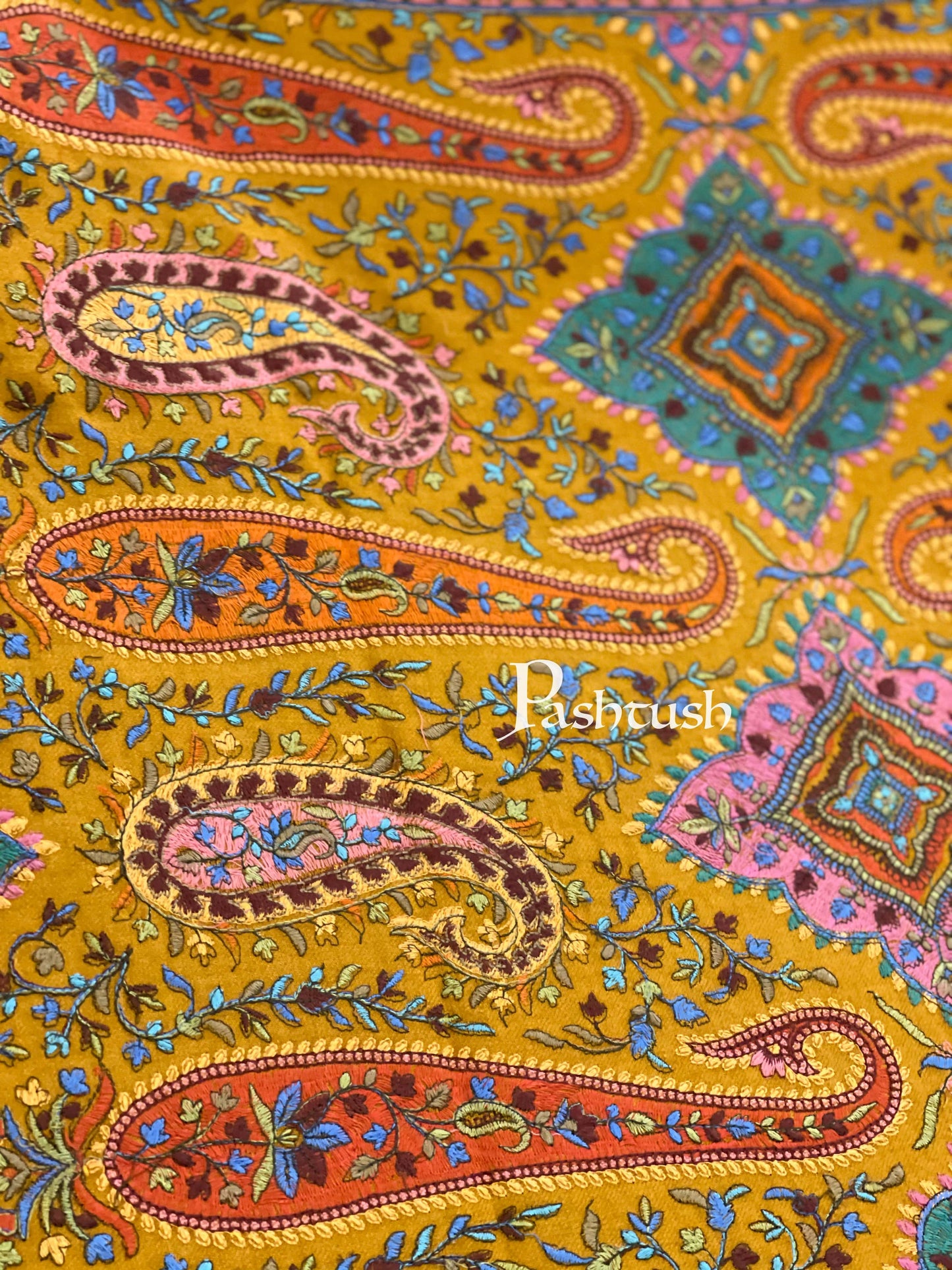 Pashtush India 100x200 Pashtush Womens Papier-mâché Embroidered Shawl, Fine Wool with Silky Embroidery