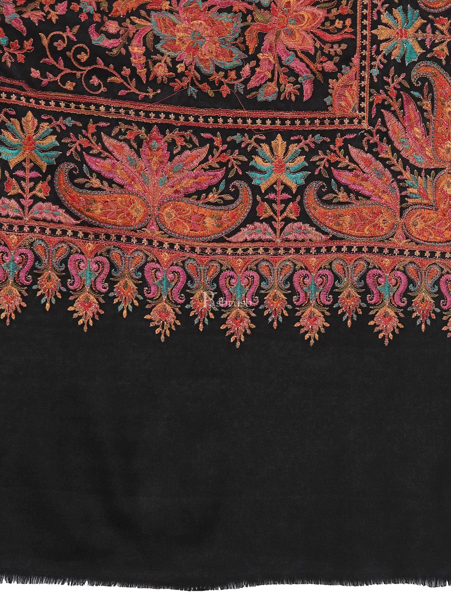 Pashtush India Womens Shawls Pashtush Womens Papier-MâChé Embroidered Shawl, Fine Wool With Silky Embroidery, Black