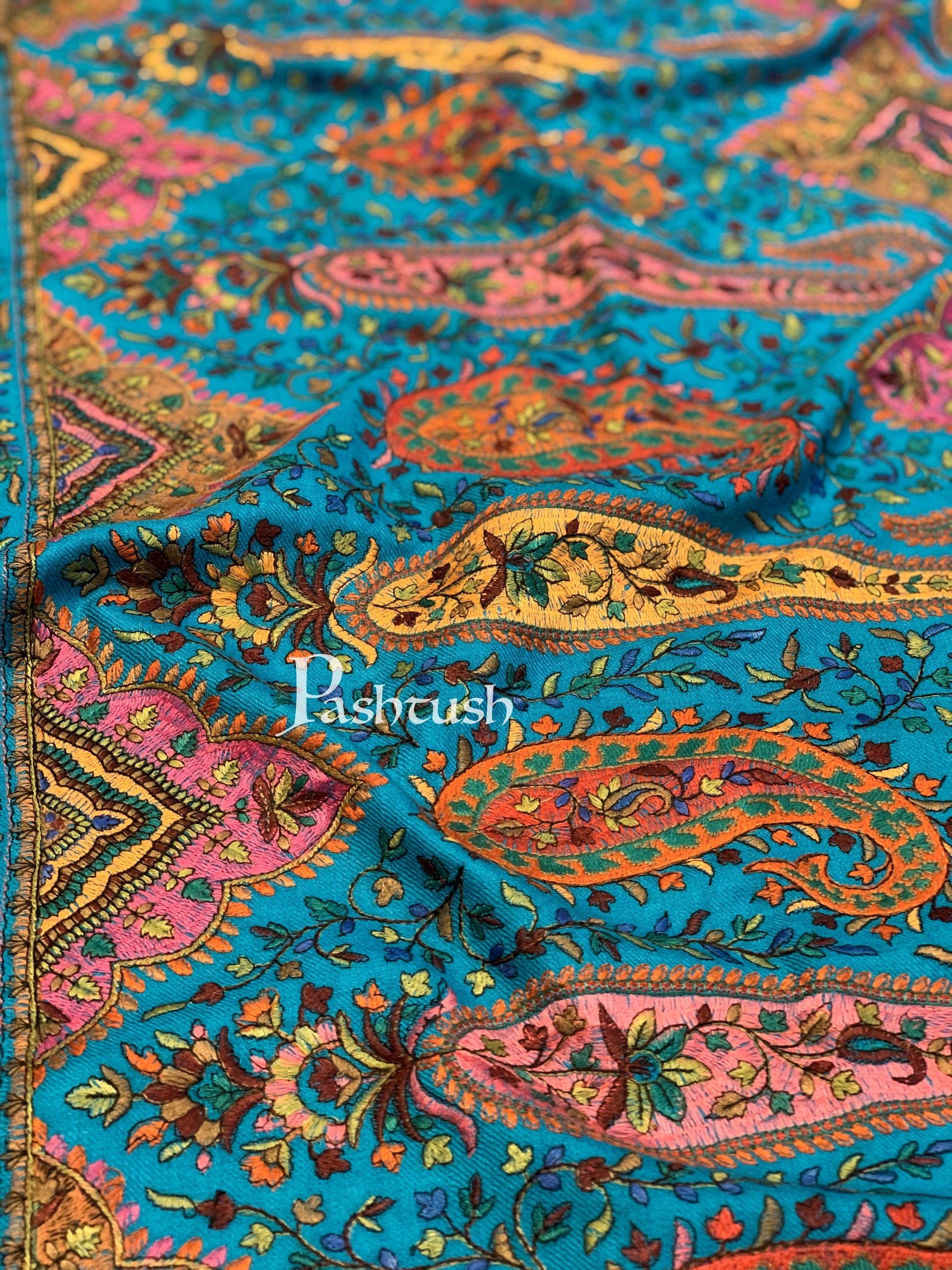 Pashtush India 100x200 Pashtush Womens Papier-mâché Embroidered Shawl, Fine Wool with Silky Embroidery, Scarlet Red