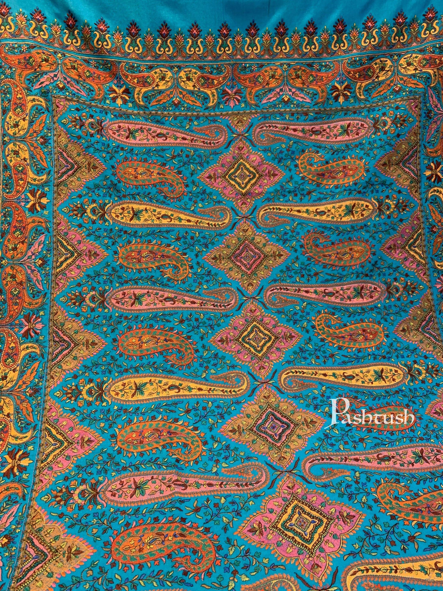 Pashtush India 100x200 Pashtush Womens Papier-mâché Embroidered Shawl, Fine Wool with Silky Embroidery, Scarlet Red
