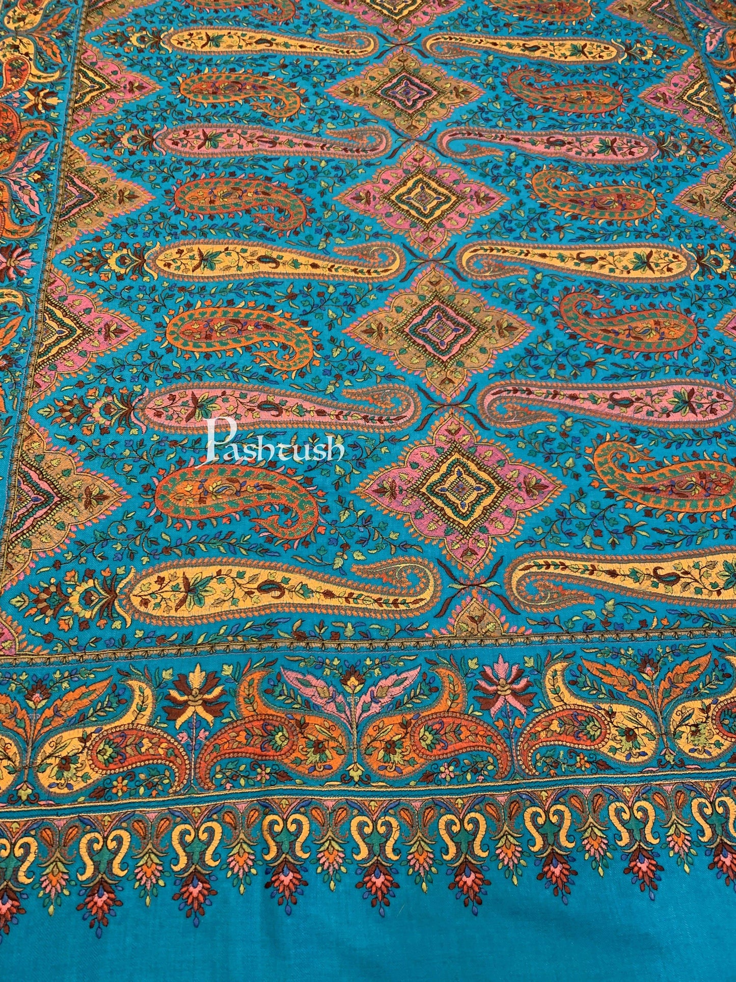 Pashtush India 100x200 Pashtush Womens Papier-mâché Embroidered Shawl, Fine Wool with Silky Embroidery, Scarlet Red