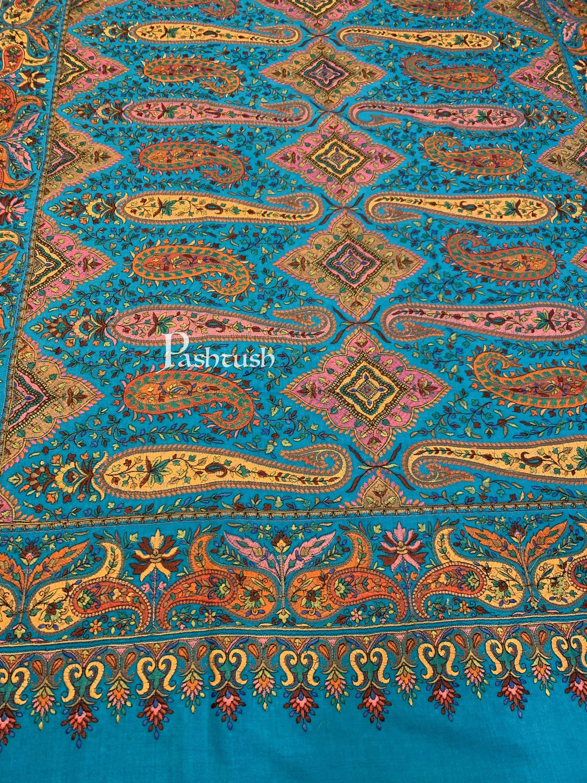 Pashtush India 100x200 Pashtush Womens Papier-mâché Embroidered Shawl, Fine Wool with Silky Embroidery, Scarlet Red