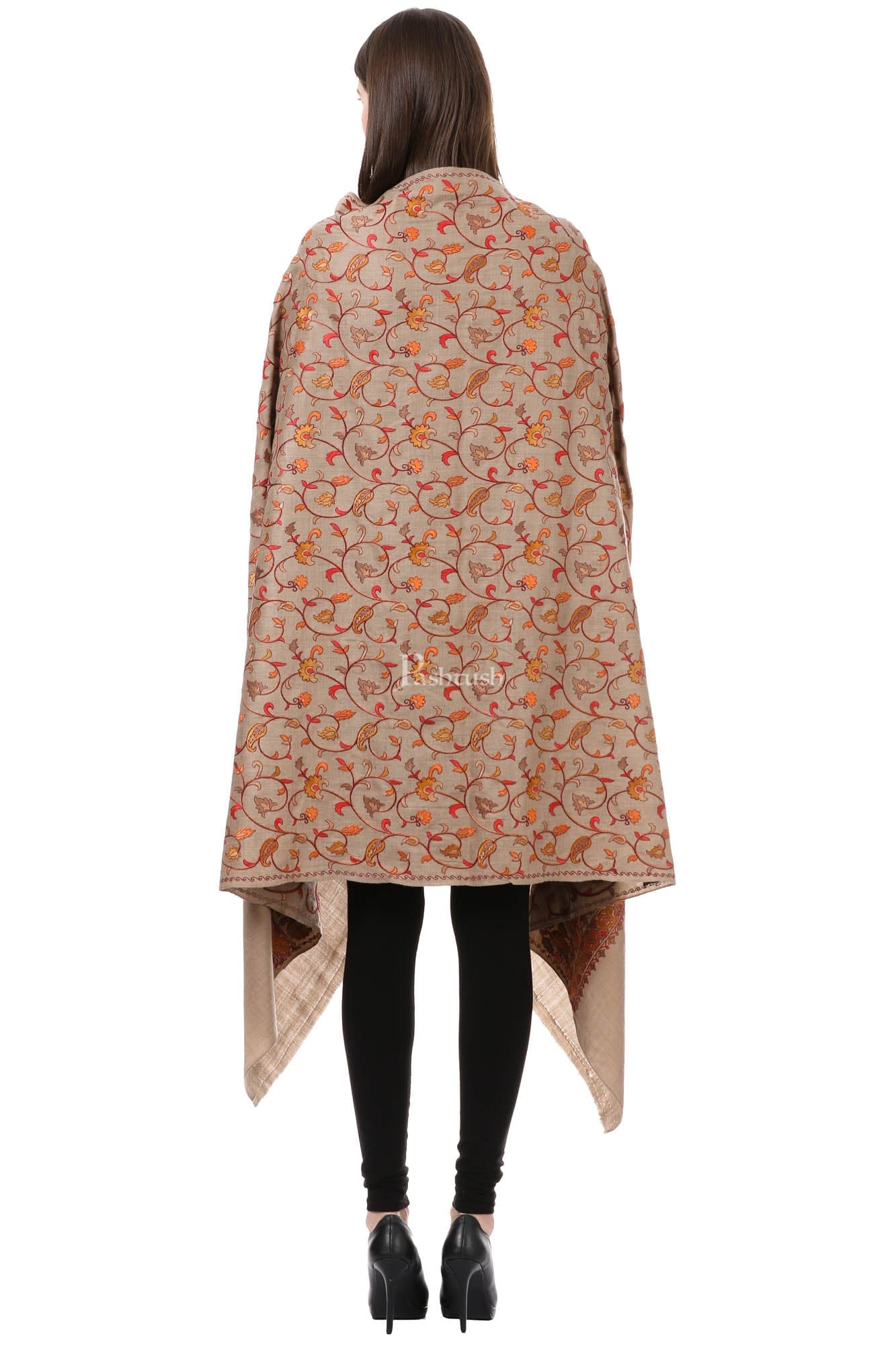 Pashtush India Womens Shawls Pashtush Womens Papier Machè Embroidery Jaal Shawl - Dusk