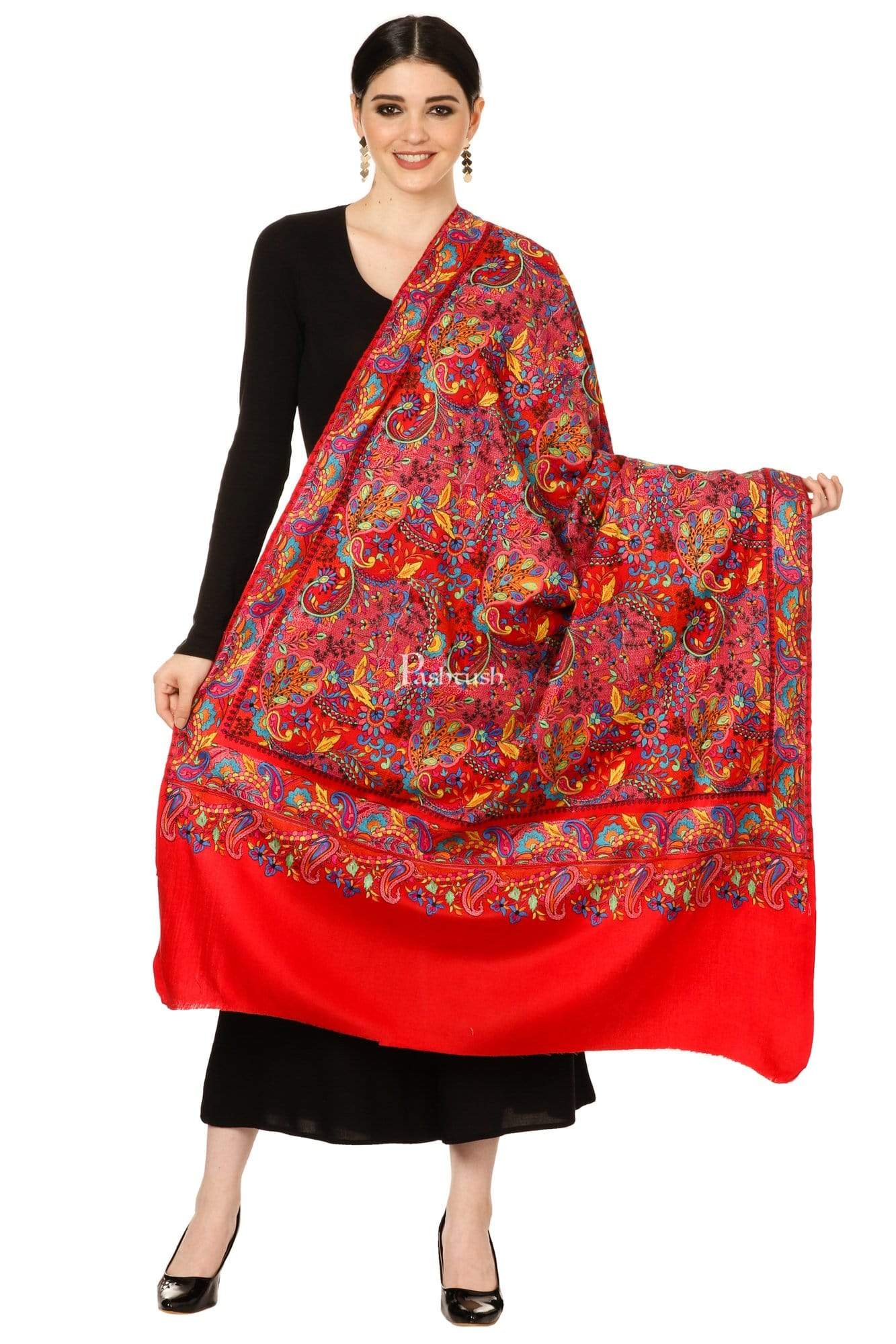 Pashtush India Shawl Pashtush Womens Papier Machè Embroidery Jaal Shawl - Multicoloured