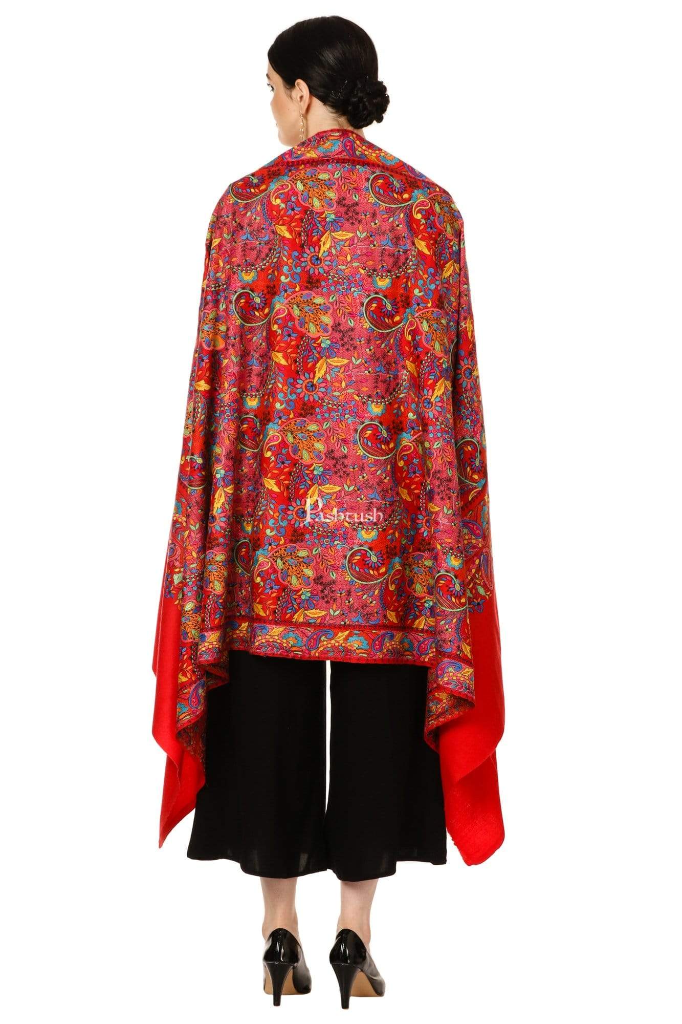 Pashtush India Shawl Pashtush Womens Papier Machè Embroidery Jaal Shawl - Multicoloured