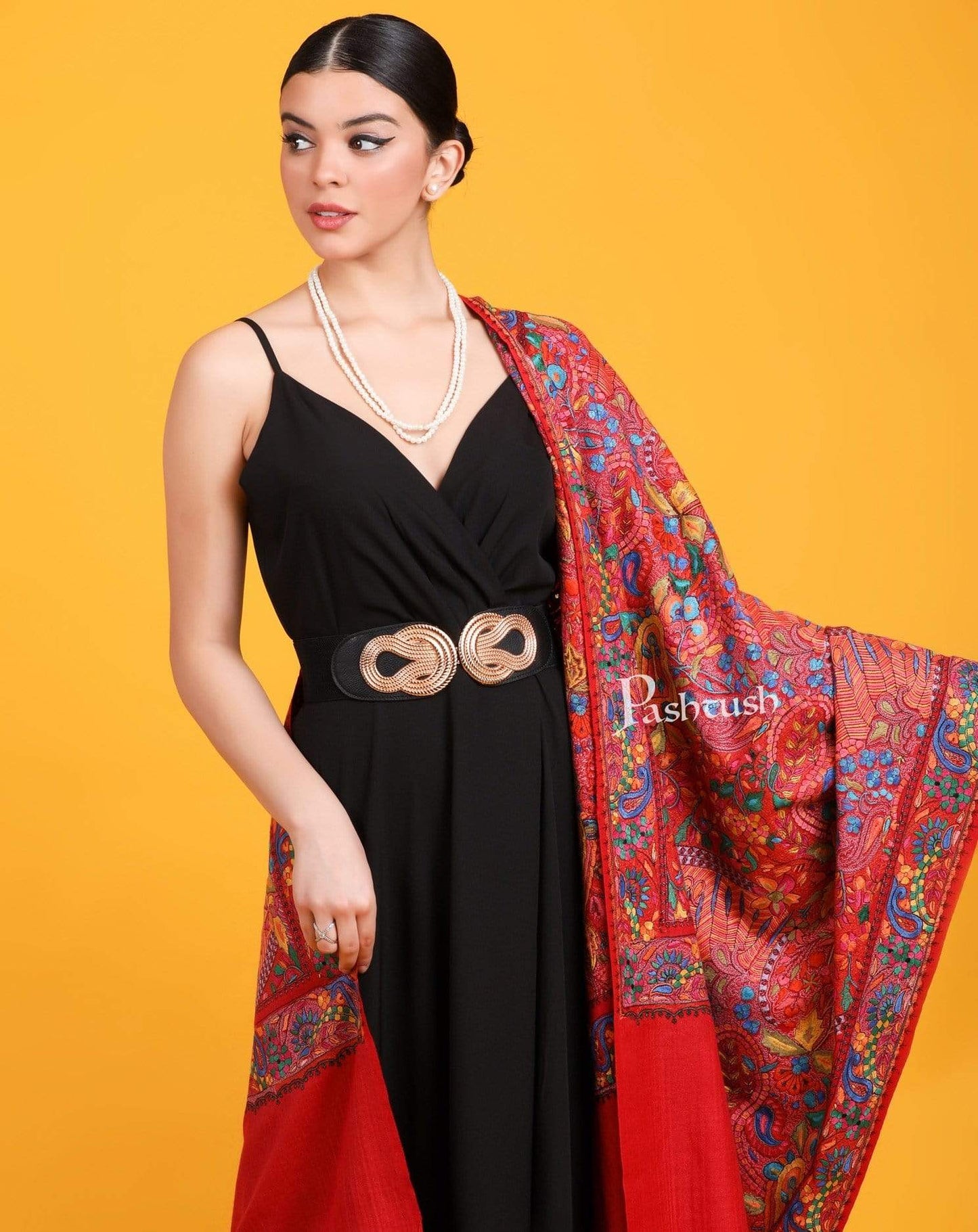 Pashtush India Shawl Pashtush Womens Papier Machè Embroidery Jaal Shawl - Fine Pure Wool