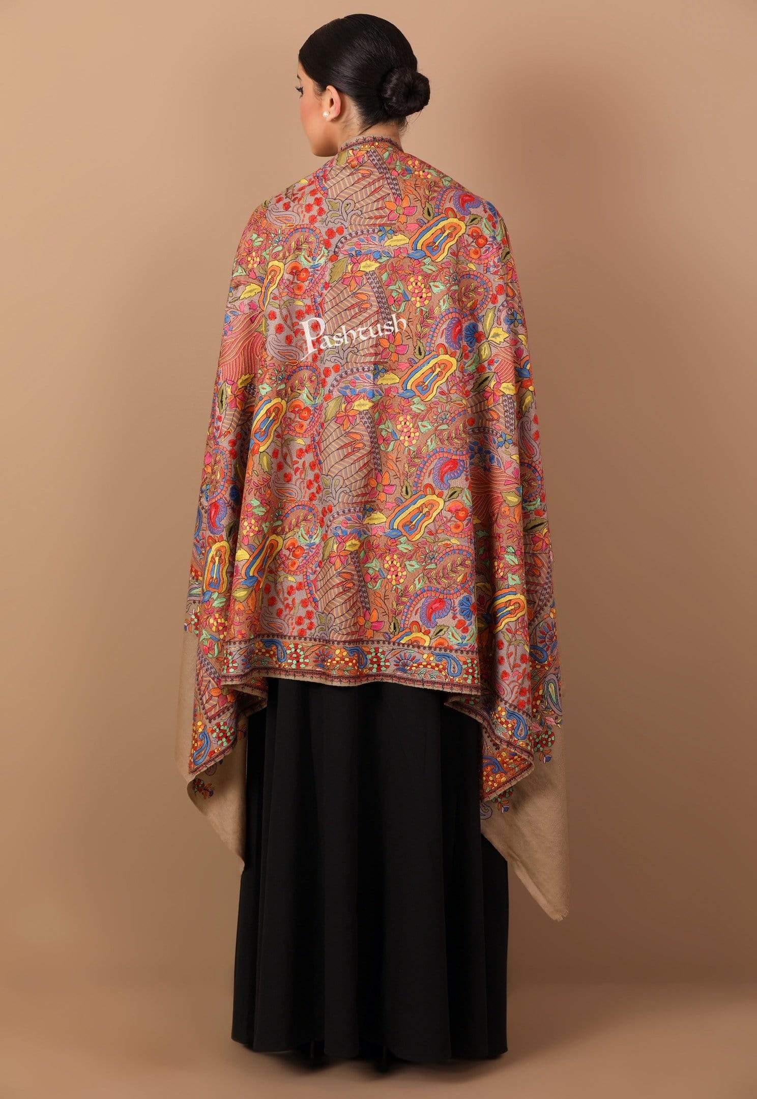 Pashtush India Shawl Pashtush Womens Papier Machè Embroidery Jaal Shawl - Multicoloured