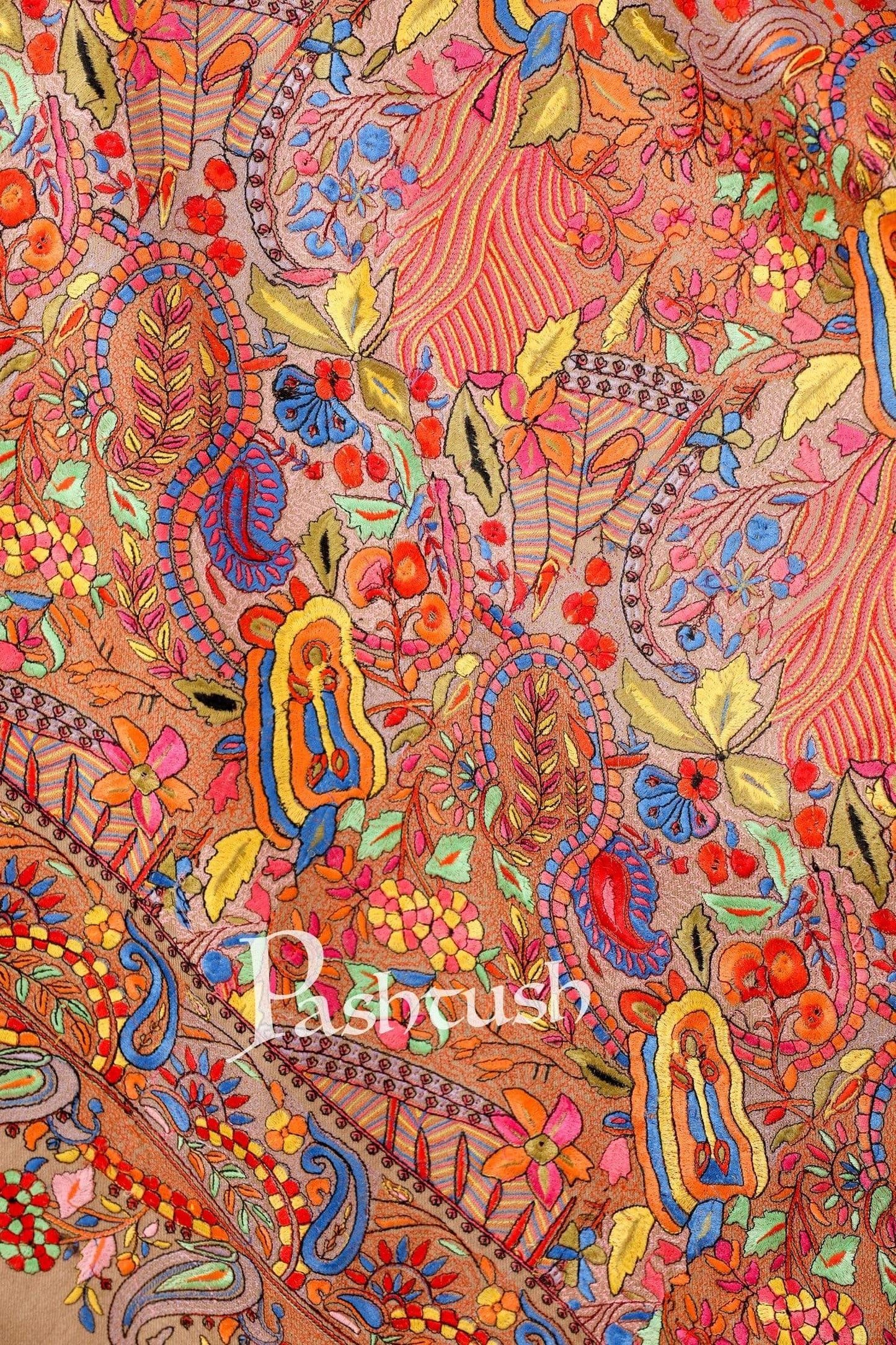 Pashtush India Shawl Pashtush Womens Papier Machè Embroidery Jaal Shawl - Multicoloured