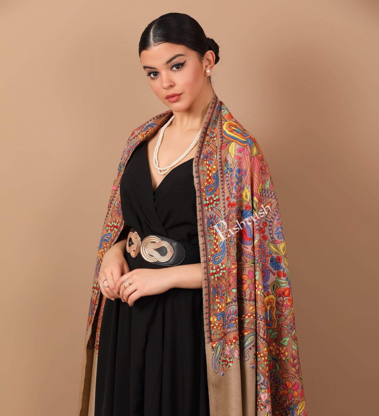 Pashtush India Shawl Pashtush Womens Papier Machè Embroidery Jaal Shawl - Multicoloured