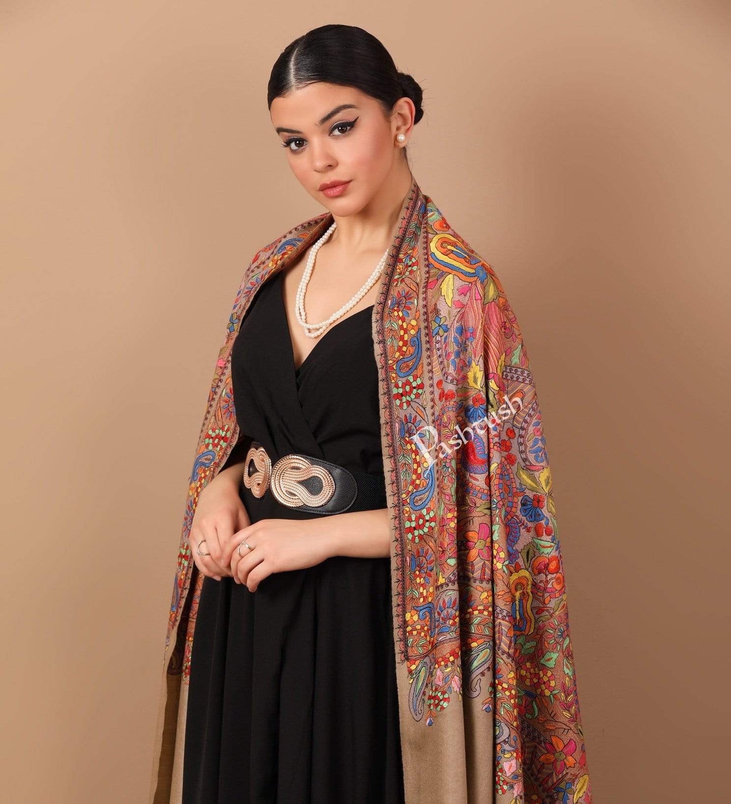 Pashtush India Shawl Pashtush Womens Papier Machè Embroidery Jaal Shawl - Multicoloured