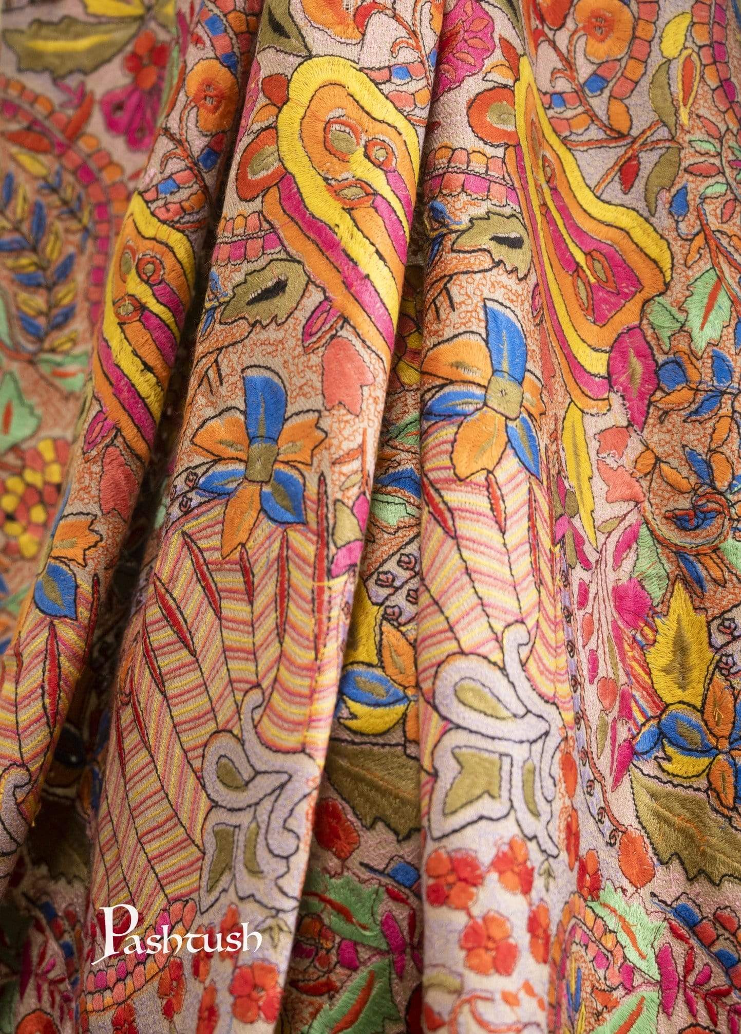 Pashtush India 100x200 Pashtush Womens Papier Machè Embroidery Jaal Shawl - Multicoloured