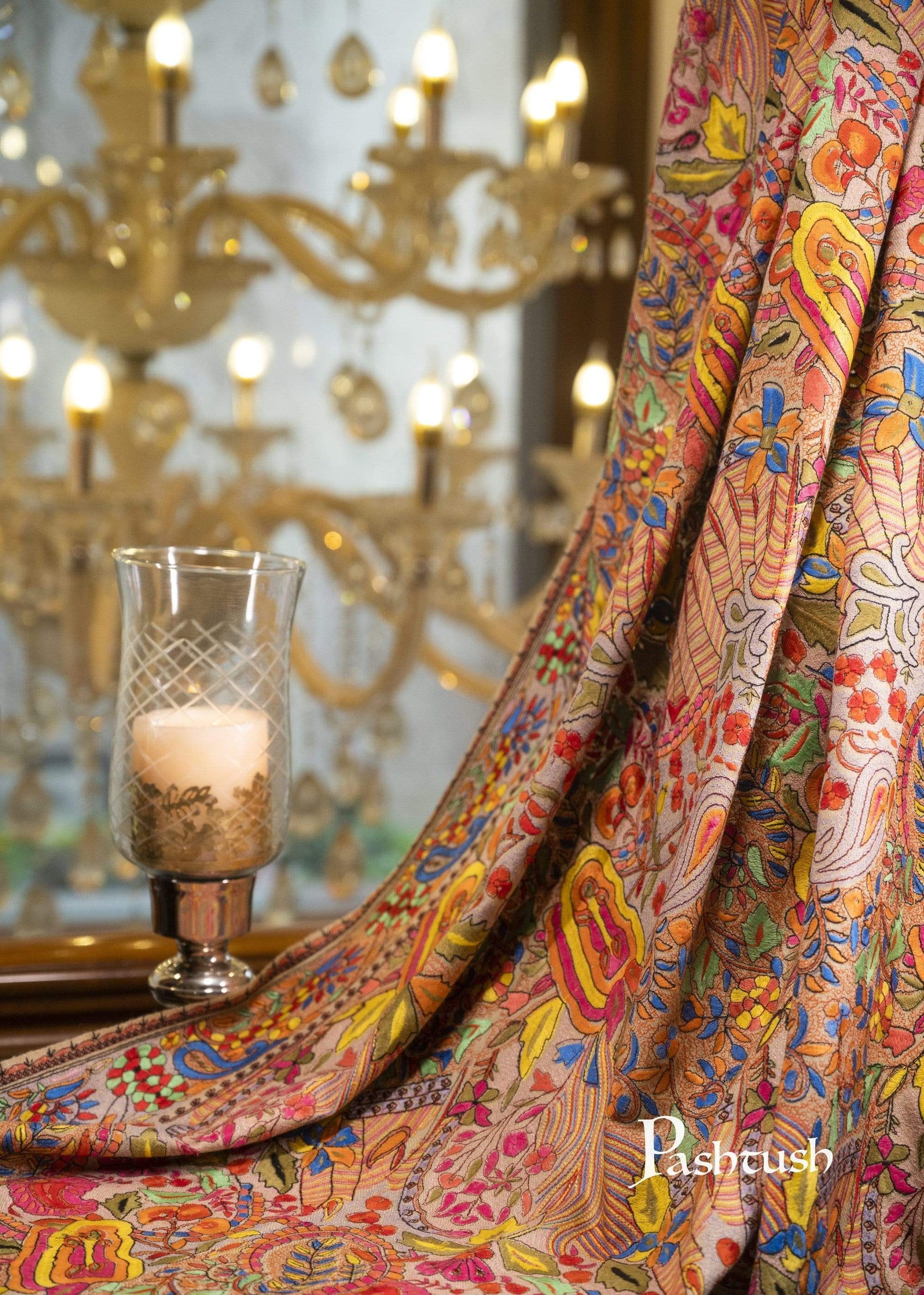 Pashtush India 100x200 Pashtush Womens Papier Machè Embroidery Jaal Shawl - Multicoloured