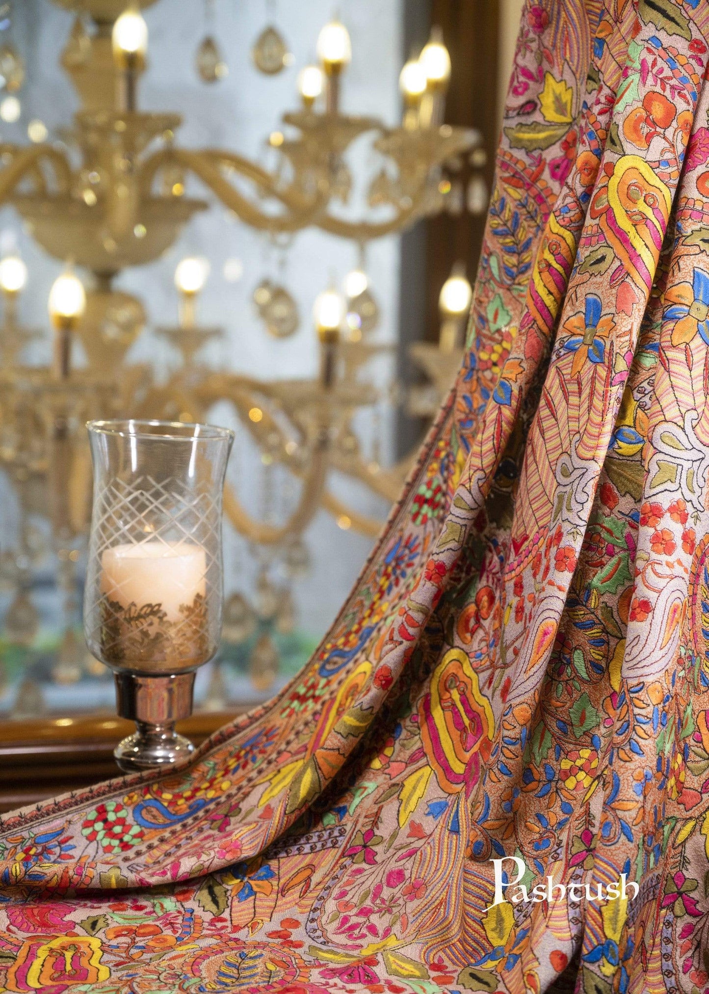 Pashtush India 100x200 Pashtush Womens Papier Machè Embroidery Jaal Shawl - Multicoloured