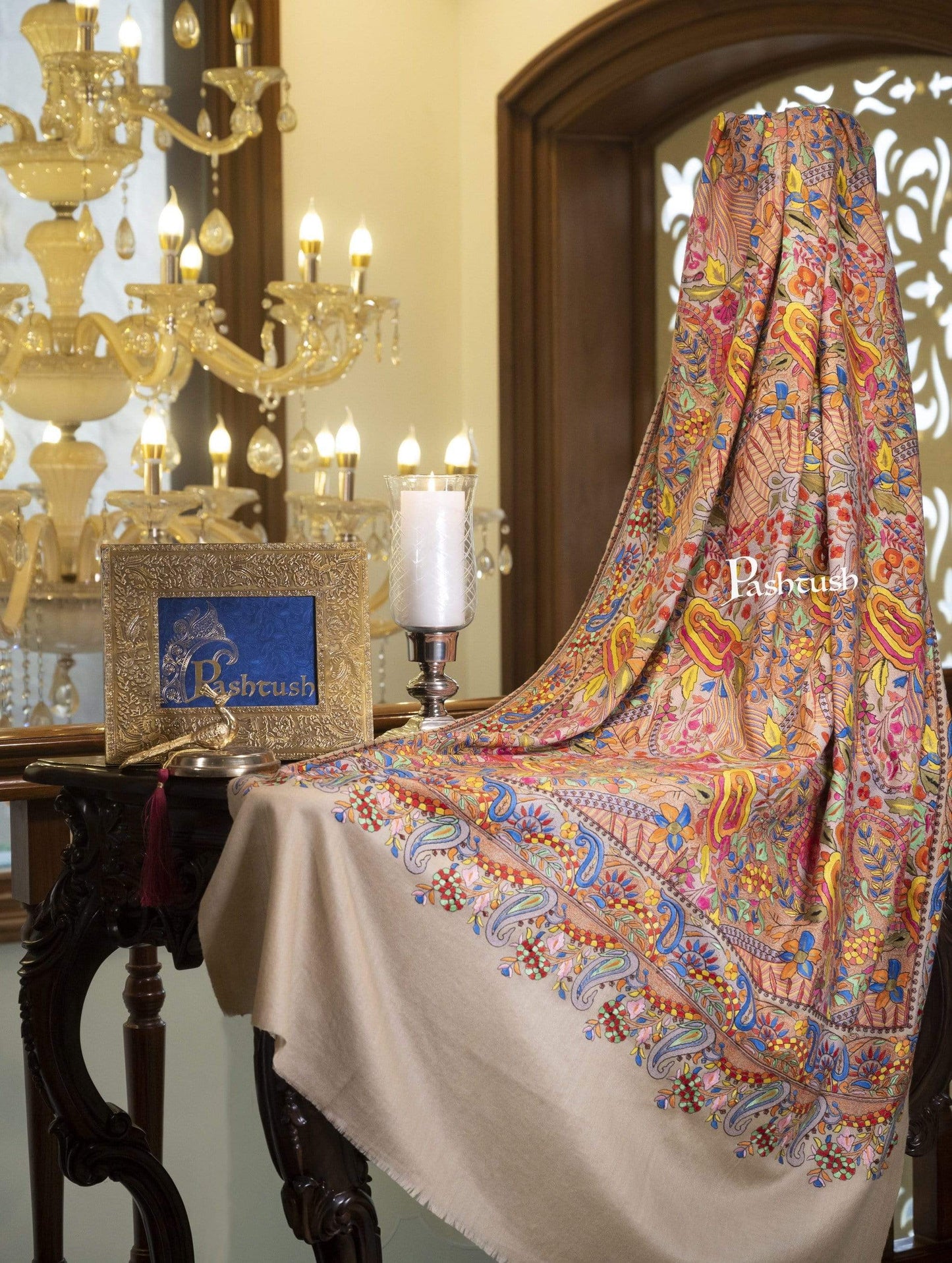 Pashtush India 100x200 Pashtush Womens Papier Machè Embroidery Jaal Shawl - Multicoloured