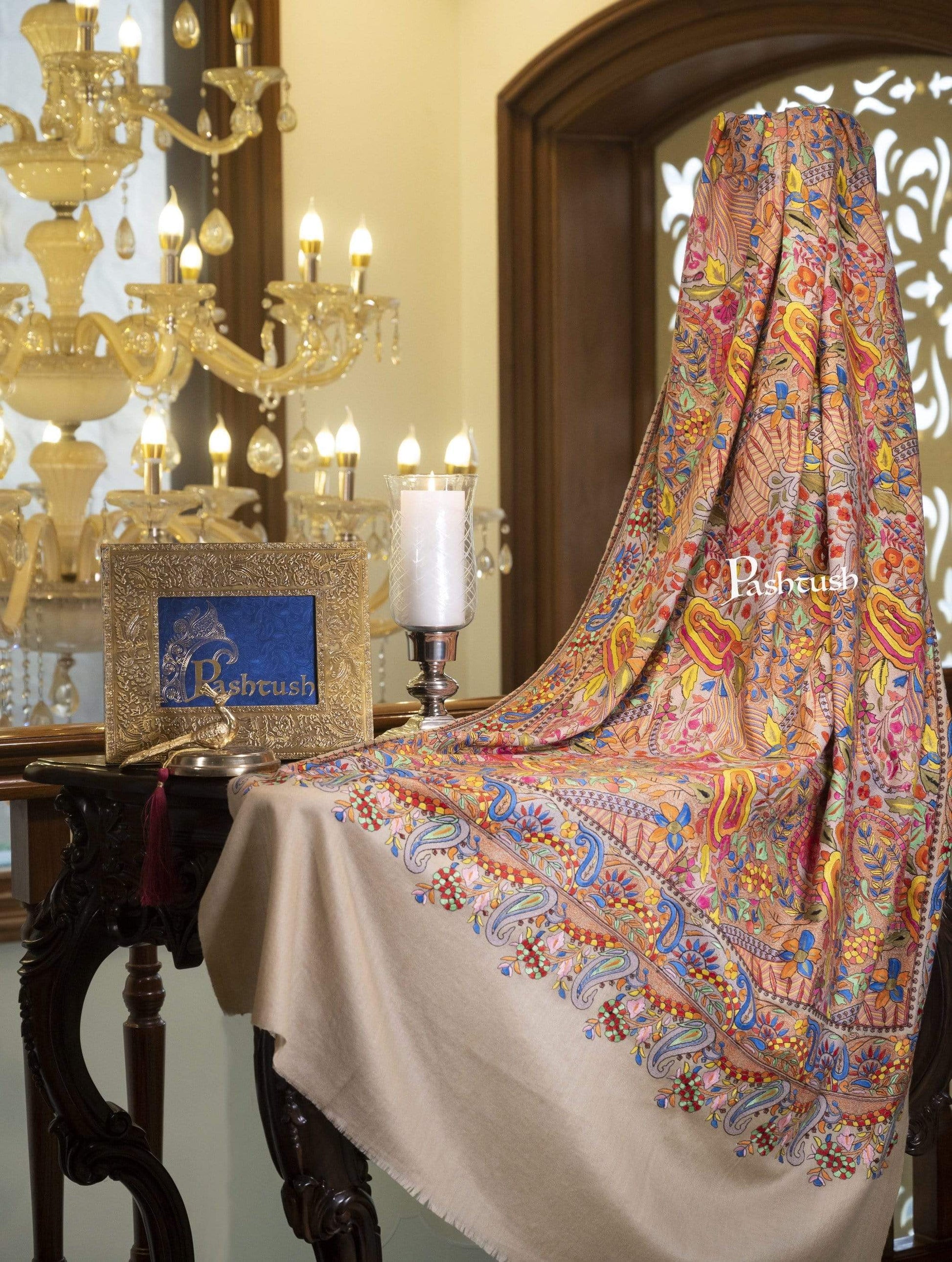 Pashtush India 100x200 Pashtush Womens Papier Machè Embroidery Jaal Shawl - Multicoloured