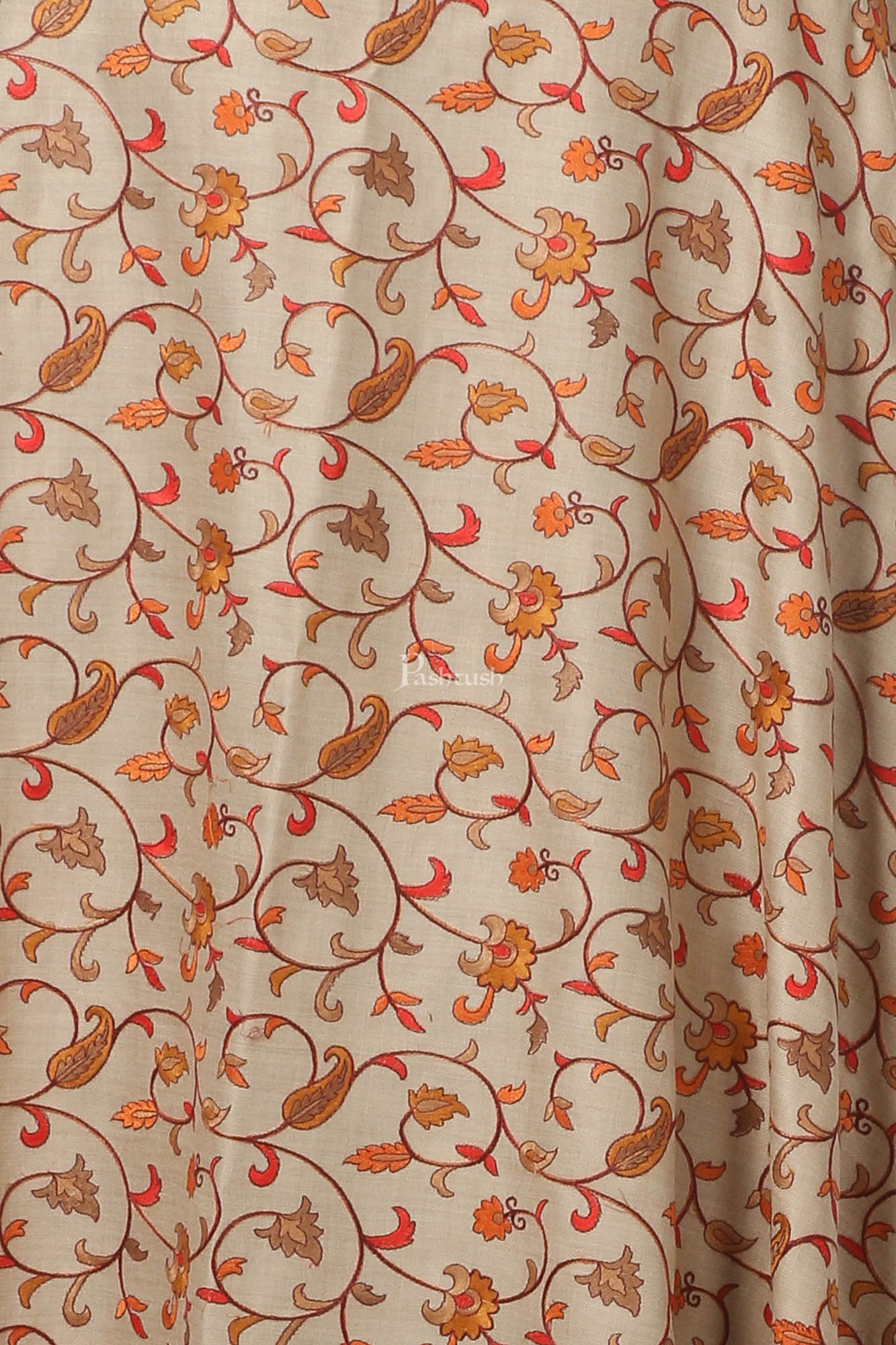 Pashtush India Womens Shawls Pashtush Womens Papier Machè Embroidery Jaal Shawl - Taupe