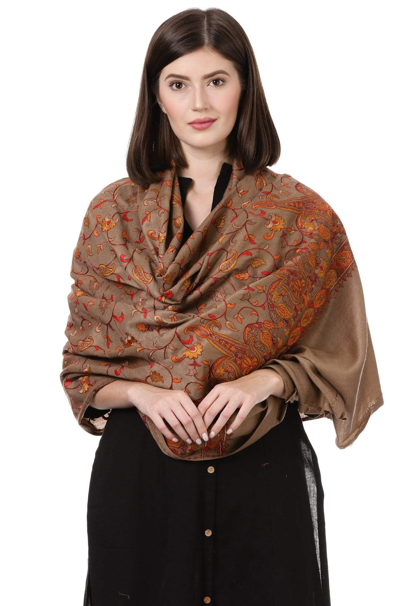 Pashtush India 100x200 Pashtush Womens Papier Machè Embroidery Jaal Shawl - Thaar