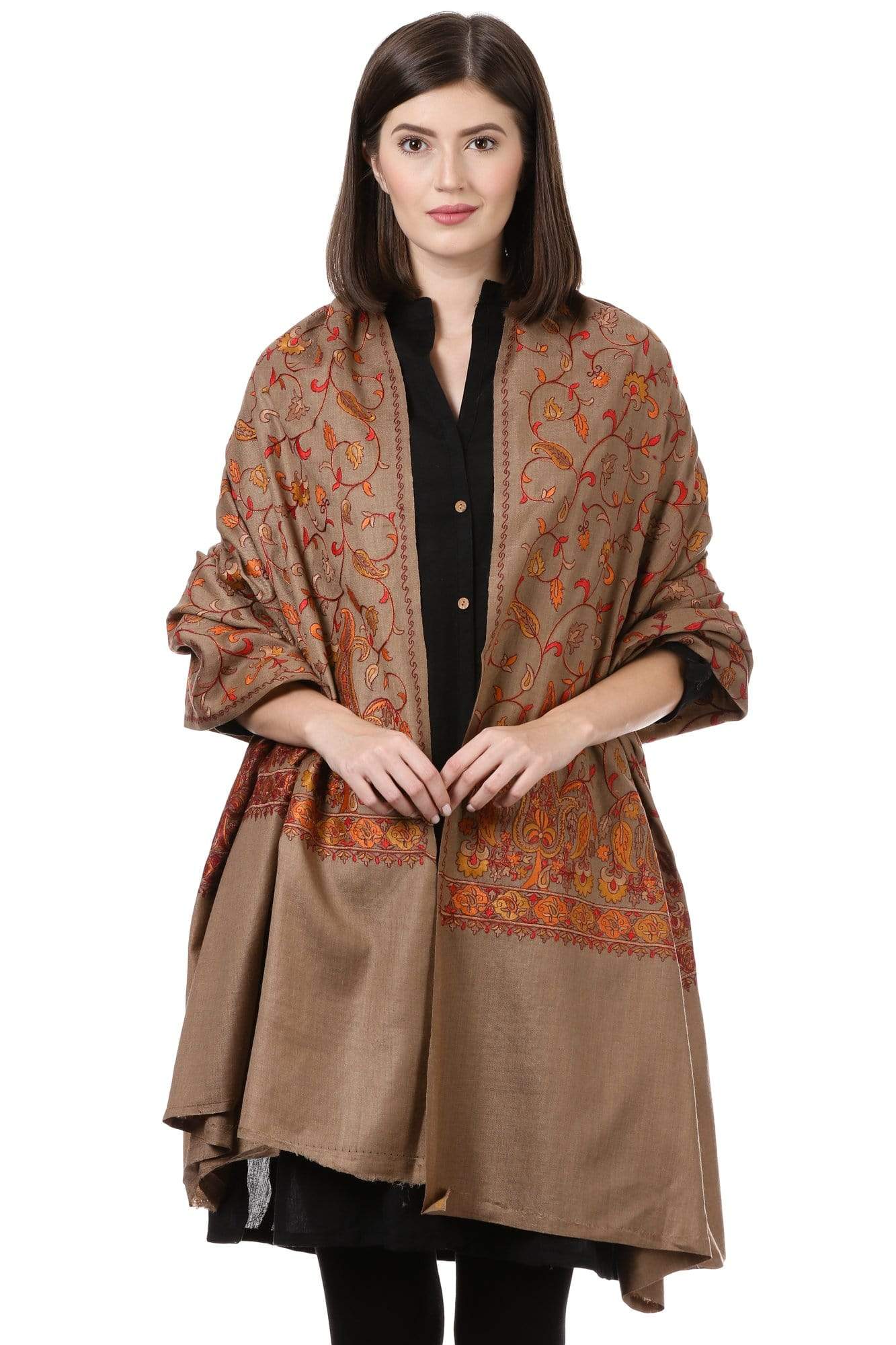 Pashtush India 100x200 Pashtush Womens Papier Machè Embroidery Jaal Shawl - Thaar