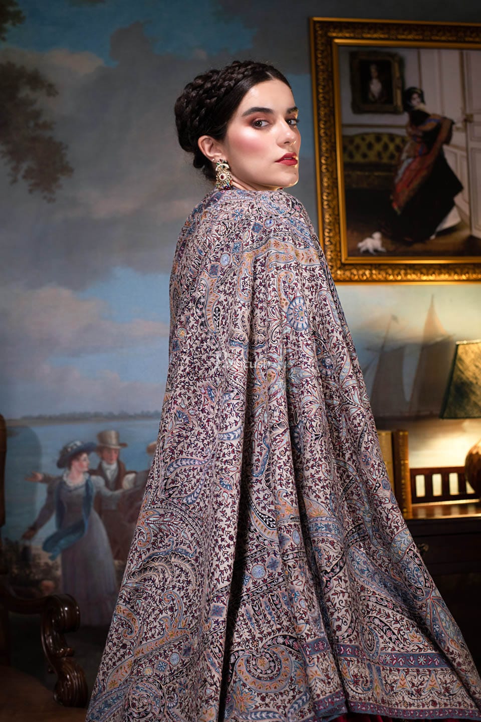 Pashtush India Womens Shawls Pashtush Womens Pashmina, Hand Embroidered Hand Painted Kalamkari Shawl, Multicolour