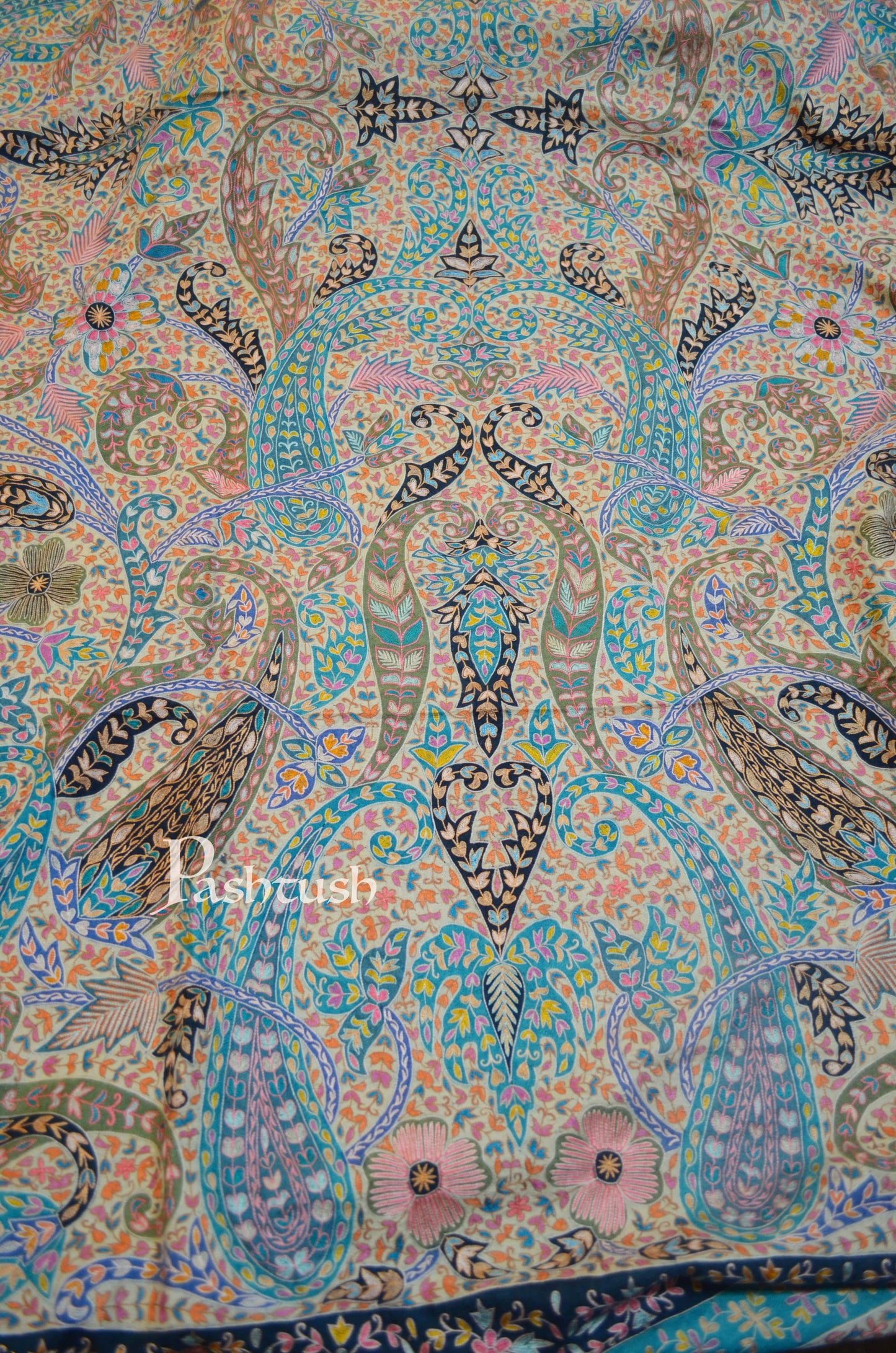 Pashtush India Womens Shawls Pashtush Womens Pashmina, Hand Embroidered Kalamkari Shawl, Multicolour