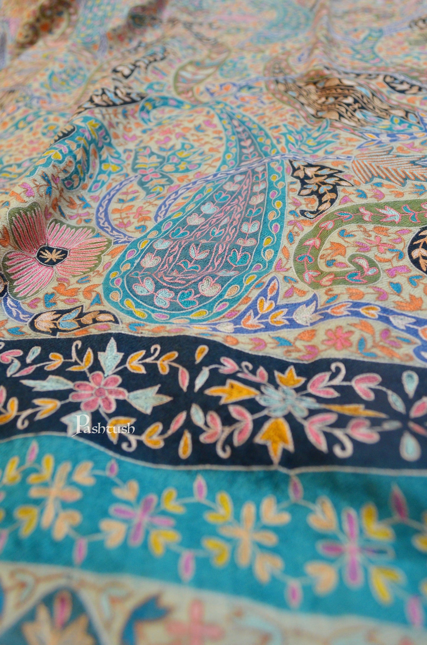 Pashtush India Womens Shawls Pashtush Womens Pashmina, Hand Embroidered Kalamkari Shawl, Multicolour