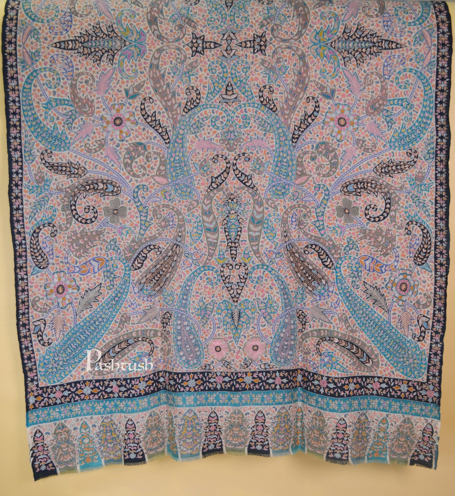 Pashtush India Womens Shawls Pashtush Womens Pashmina, Hand Embroidered Kalamkari Shawl, Multicolour